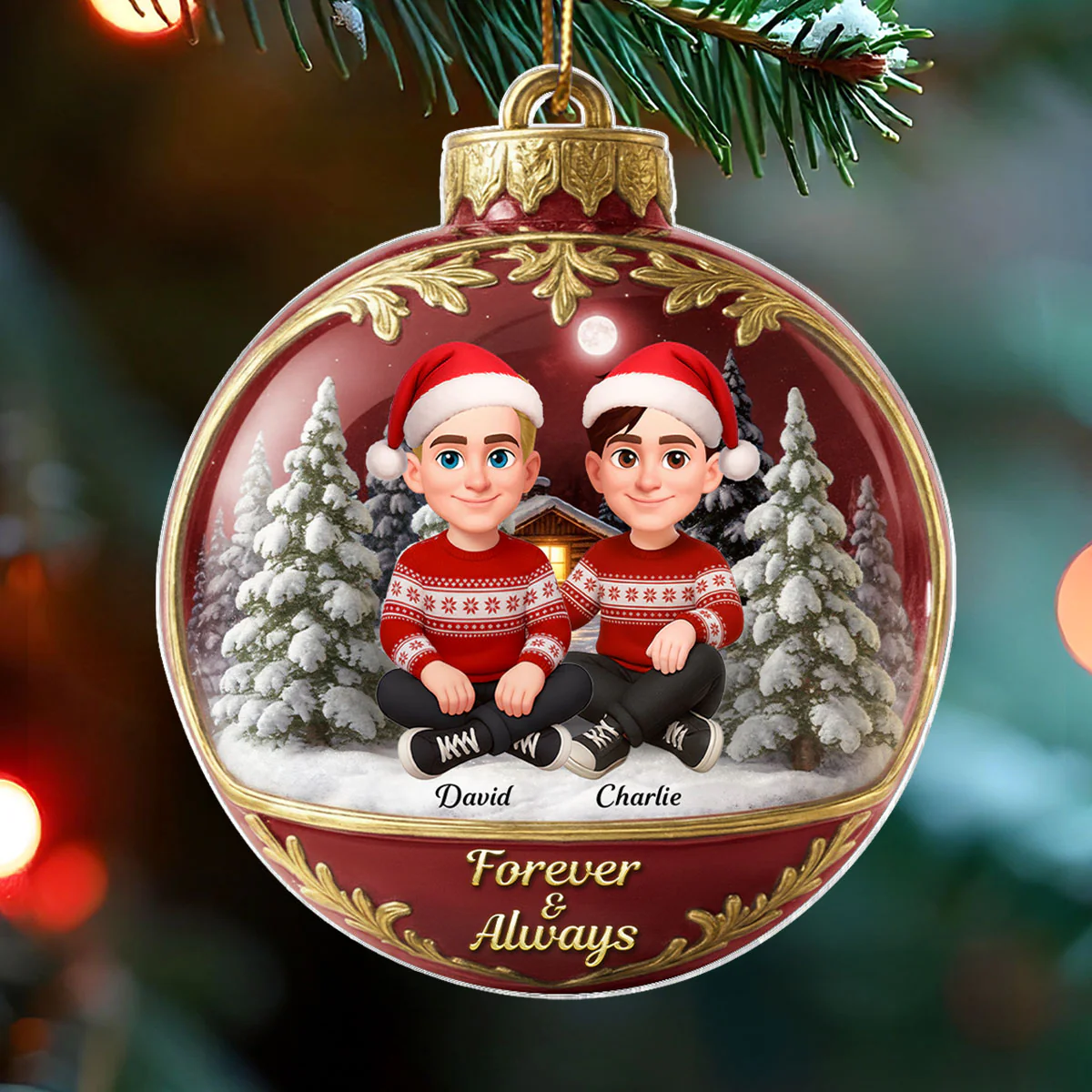 3D Effect Snow Globe Couple Together - Personalized Acrylic Ornament - Christmas Gift for him, Gift for her - Image 4