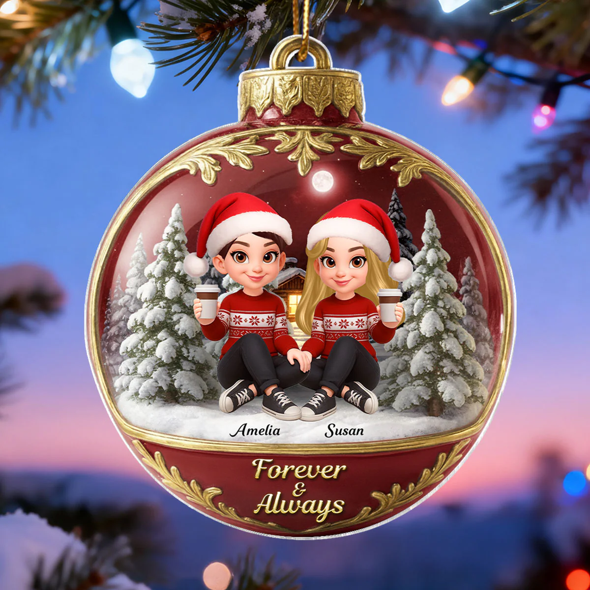 3D Effect Snow Globe Couple Together - Personalized Acrylic Ornament - Christmas Gift for him, Gift for her - Image 6