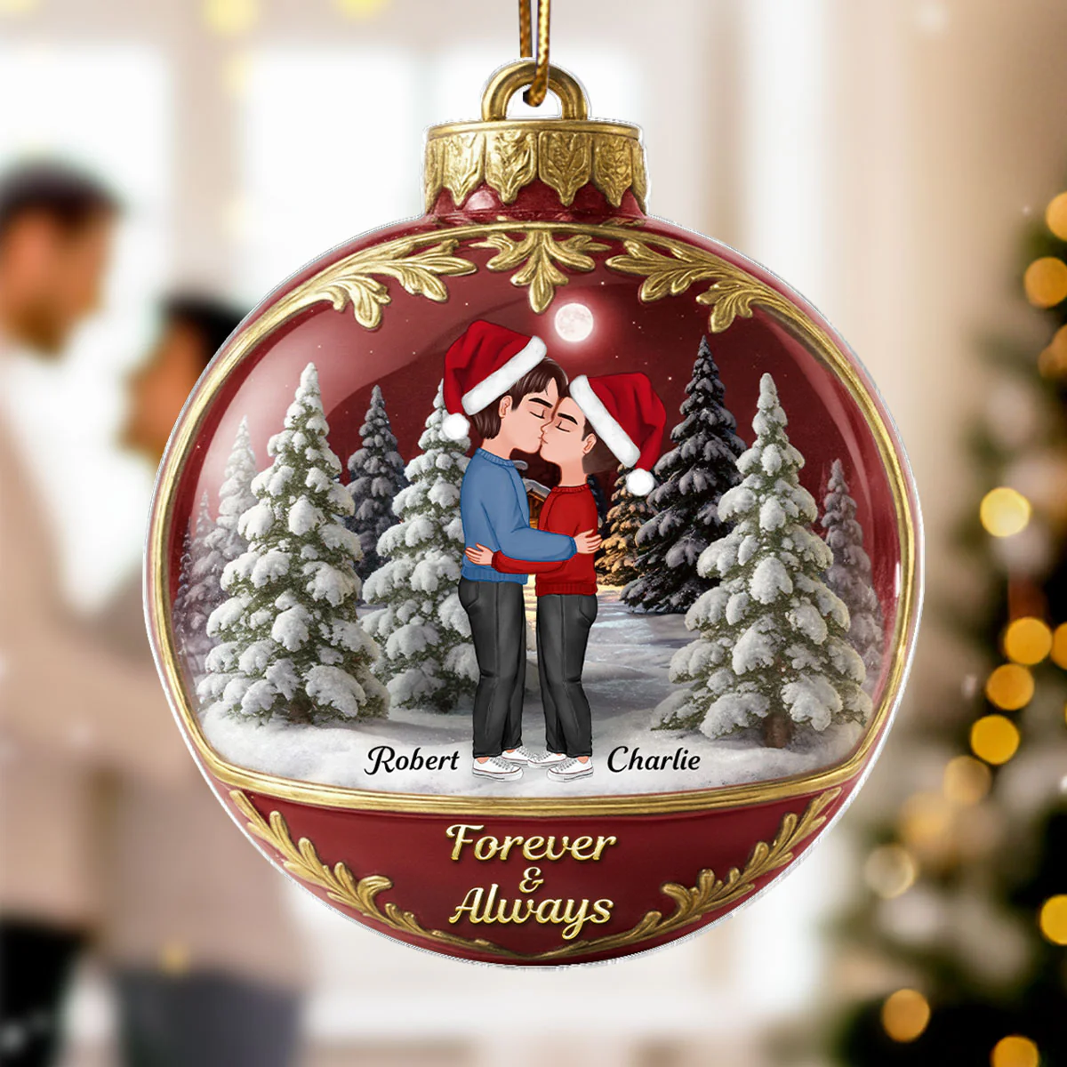 3D Effect Snow Globe Kissing Couple - Personalized Acrylic Ornament - Christmas Gift for him, Gift for her - Image 3