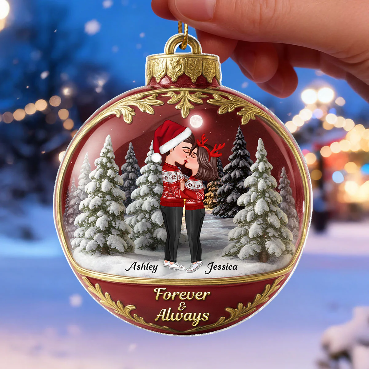 3D Effect Snow Globe Kissing Couple - Personalized Acrylic Ornament - Christmas Gift for him, Gift for her - Image 4