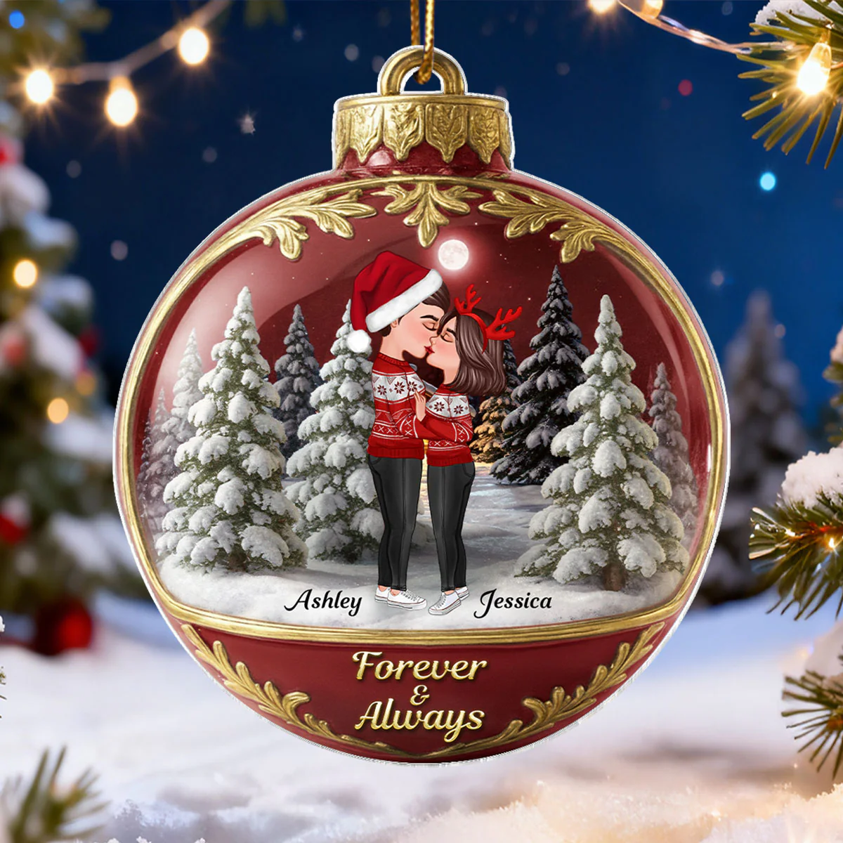 3D Effect Snow Globe Kissing Couple - Personalized Acrylic Ornament - Christmas Gift for him, Gift for her - Image 5