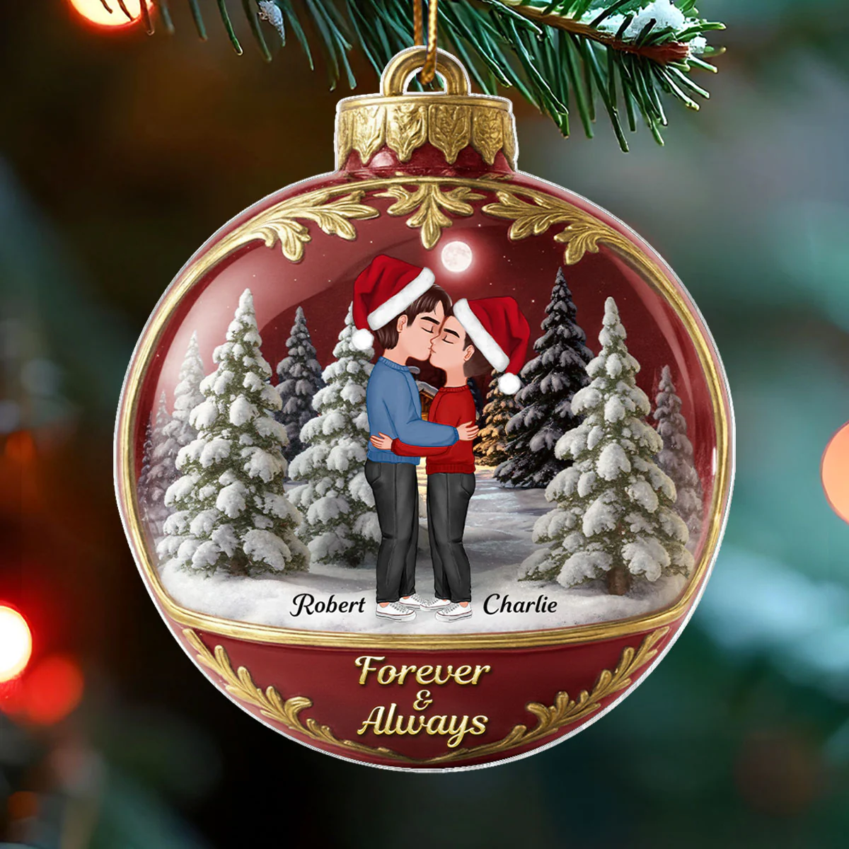 3D Effect Snow Globe Kissing Couple - Personalized Acrylic Ornament - Christmas Gift for him, Gift for her - Image 6