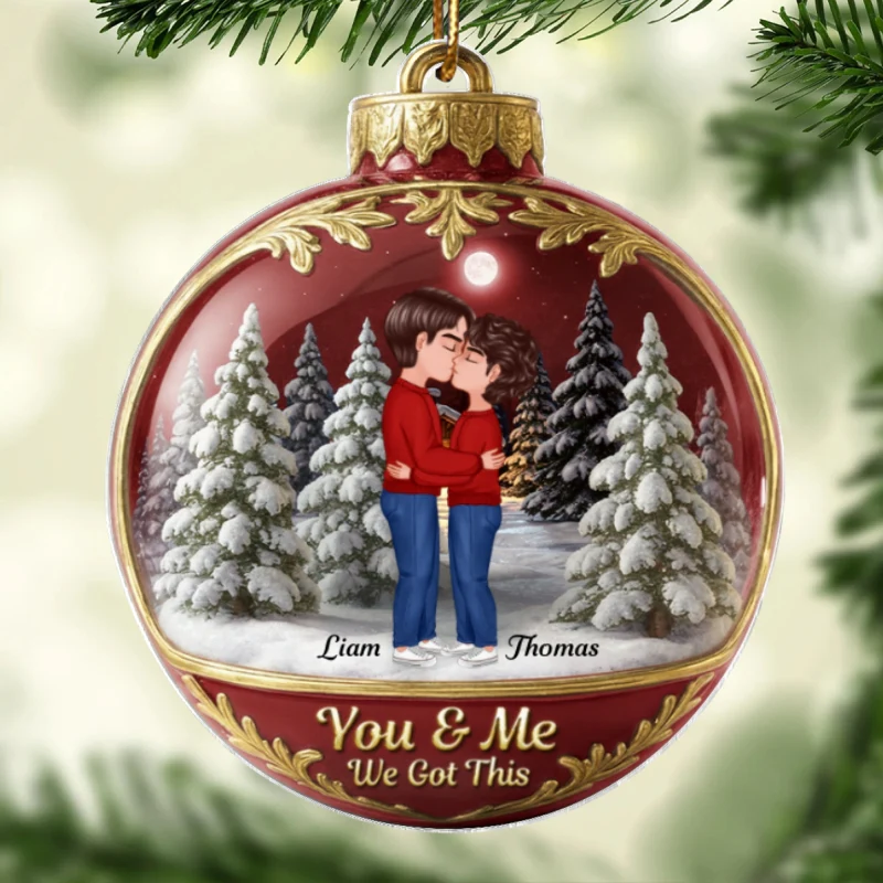 3D Effect Snow Globe Kissing Couple - Personalized Acrylic Ornament - Christmas Gift for him, Gift for her - Image 8