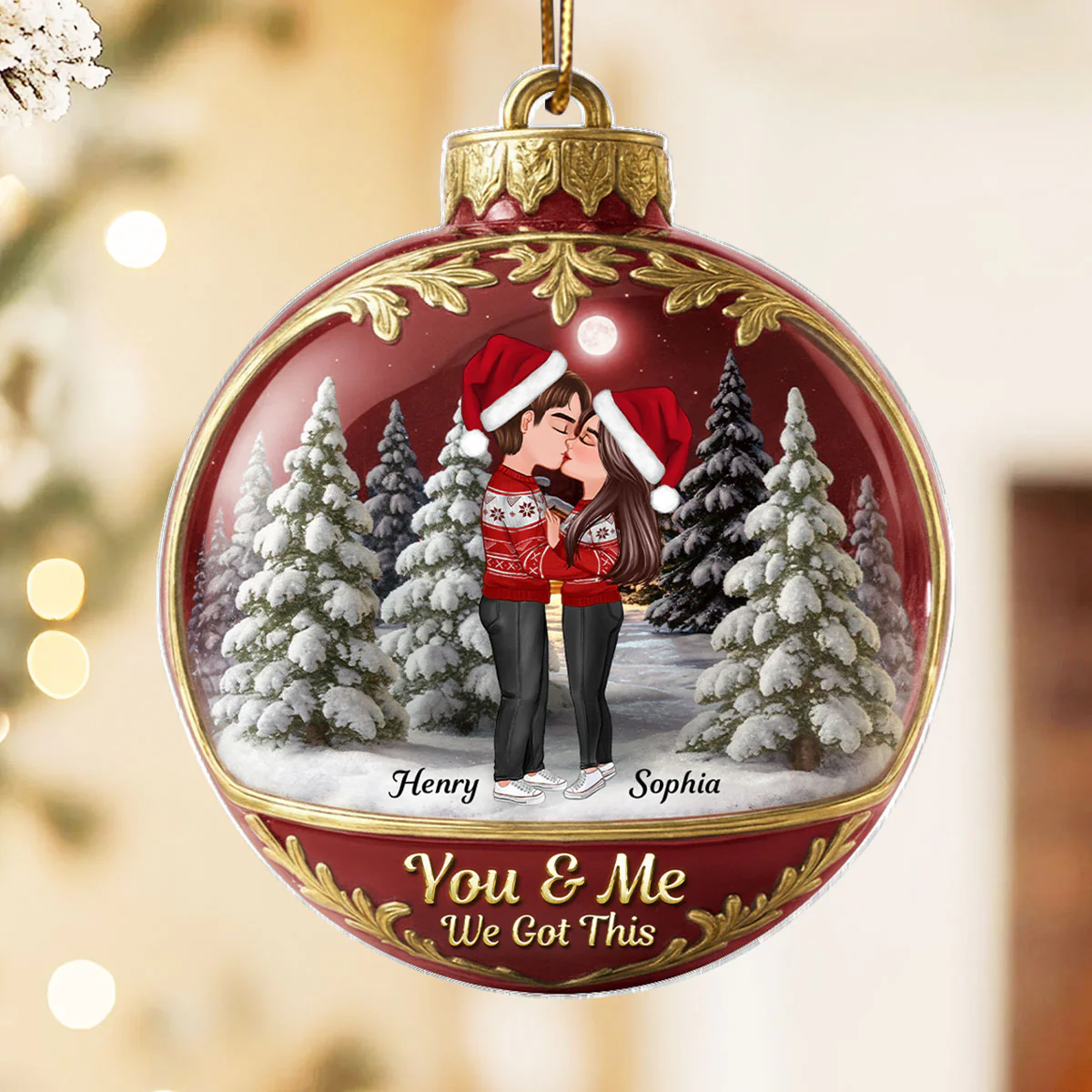 3D Effect Snow Globe Kissing Couple - Personalized Acrylic Ornament - Christmas Gift for him, Gift for her