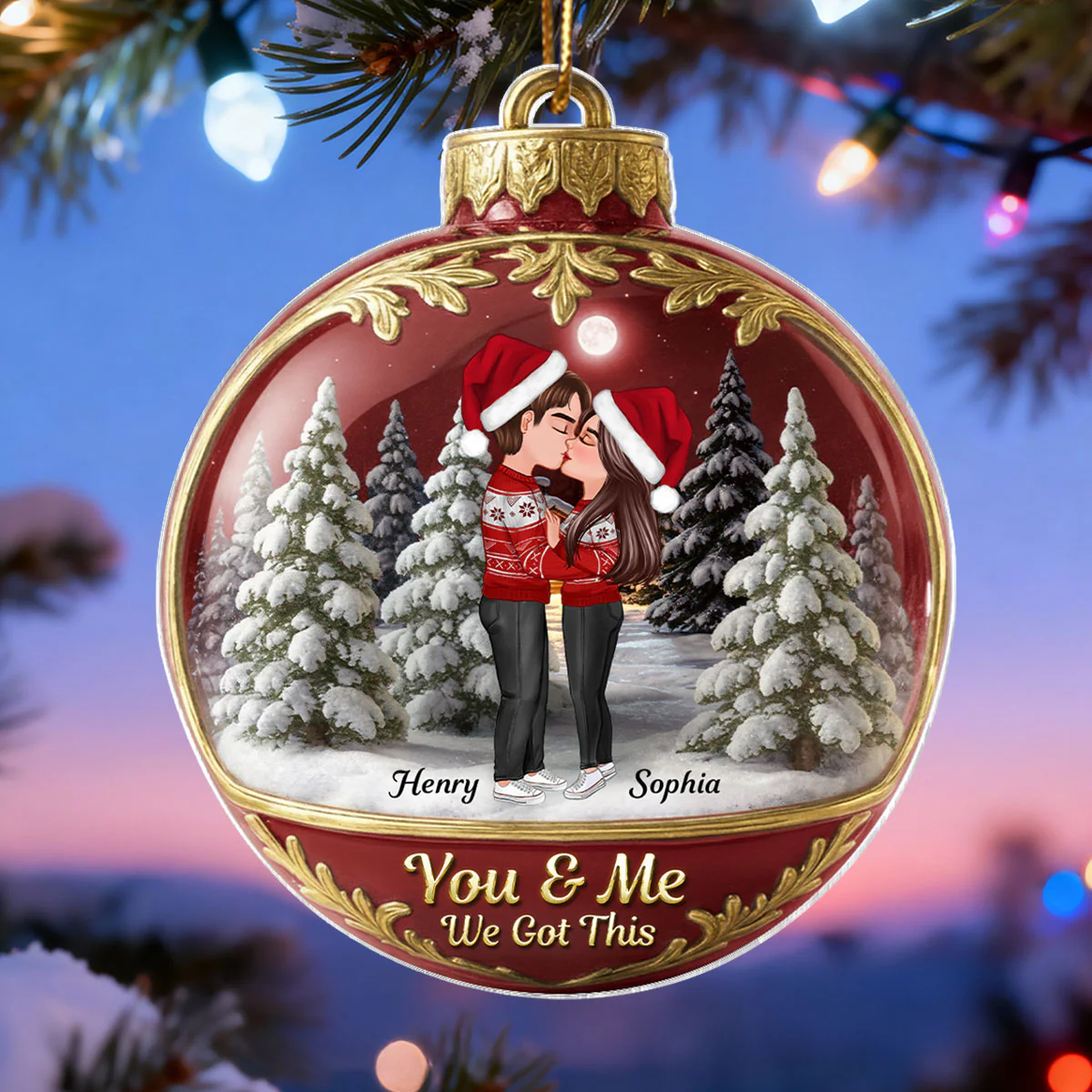 3D Effect Snow Globe Kissing Couple - Personalized Acrylic Ornament - Christmas Gift for him, Gift for her - Image 3