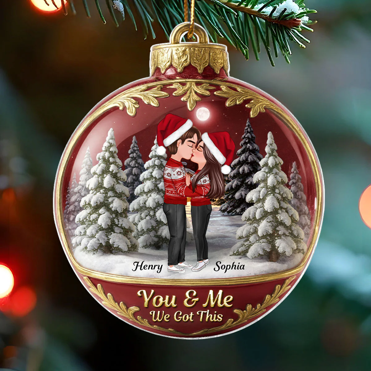 3D Effect Snow Globe Kissing Couple - Personalized Acrylic Ornament - Christmas Gift for him, Gift for her - Image 4