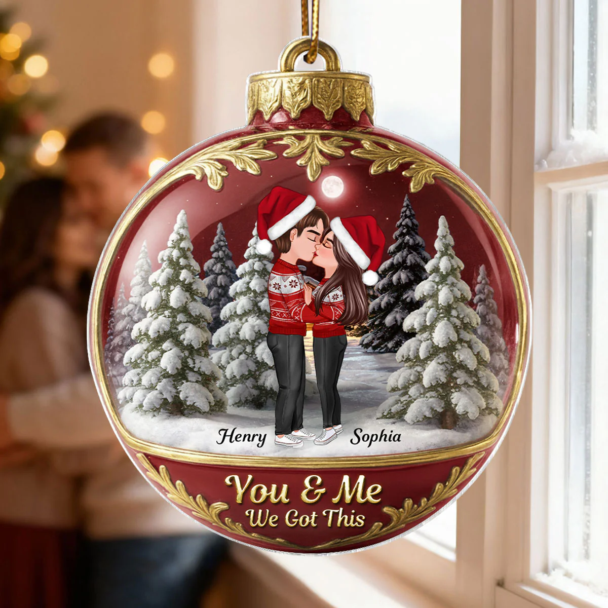 3D Effect Snow Globe Kissing Couple - Personalized Acrylic Ornament - Christmas Gift for him, Gift for her - Image 5