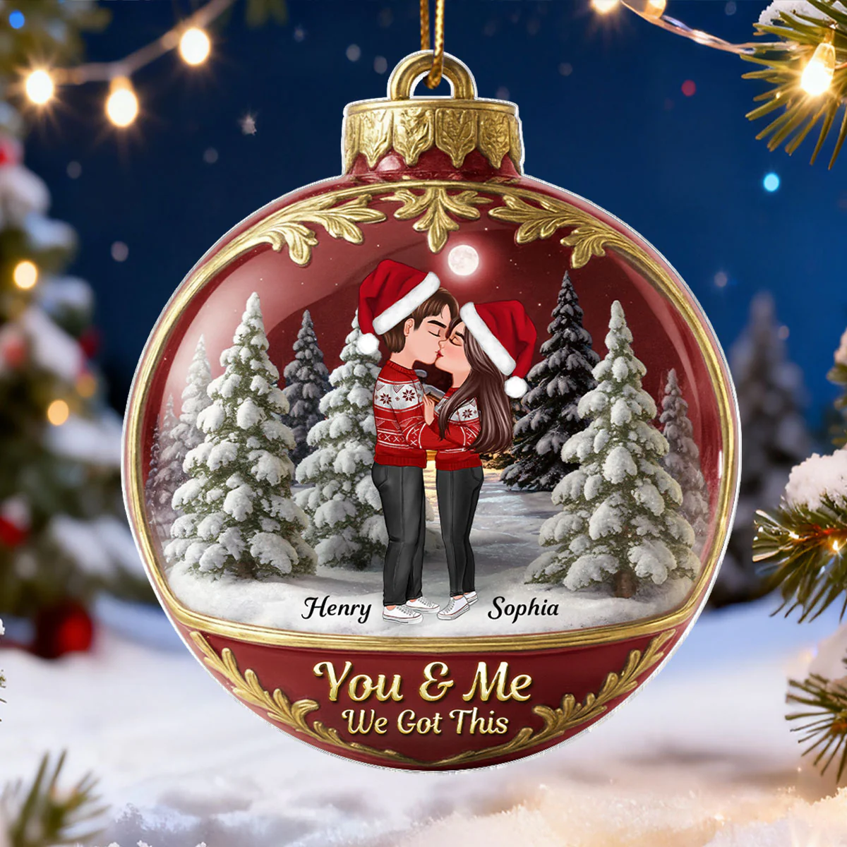 3D Effect Snow Globe Kissing Couple - Personalized Acrylic Ornament - Christmas Gift for him, Gift for her - Image 6