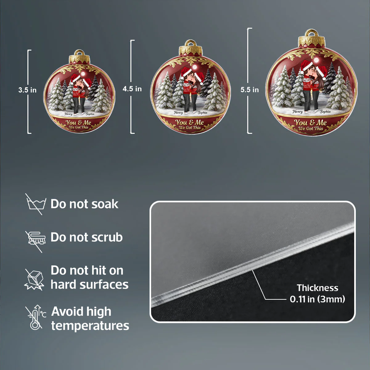 3D Effect Snow Globe Kissing Couple - Personalized Acrylic Ornament - Christmas Gift for him, Gift for her - Image 7