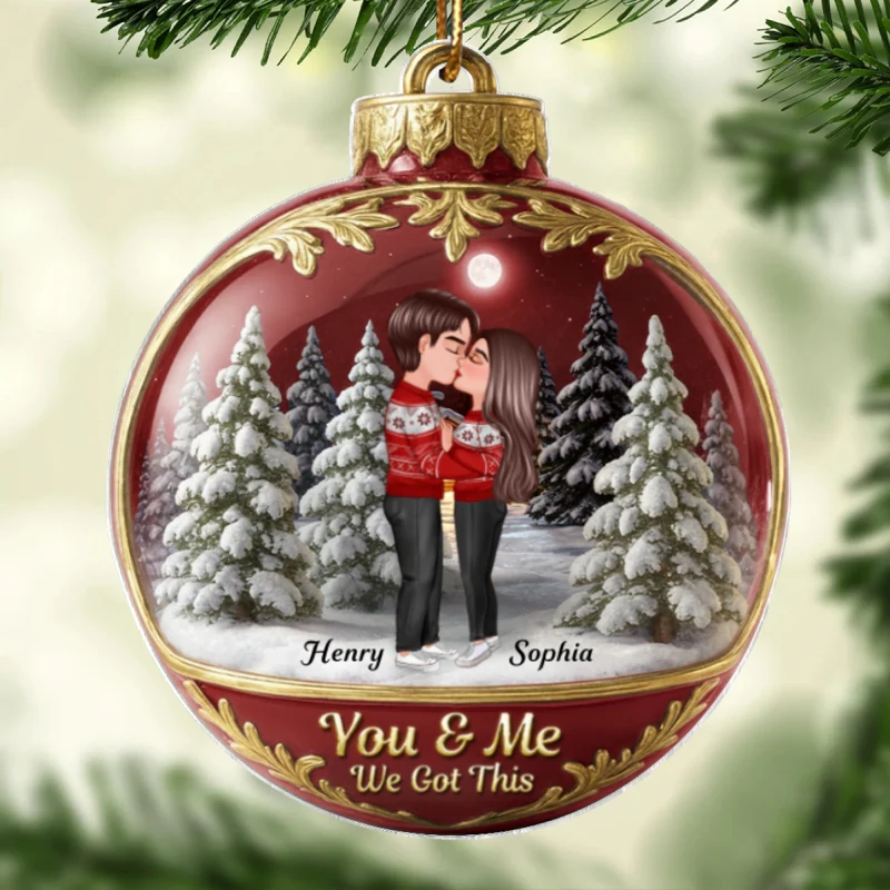 3D Effect Snow Globe Kissing Couple - Personalized Acrylic Ornament - Christmas Gift for him, Gift for her - Image 8