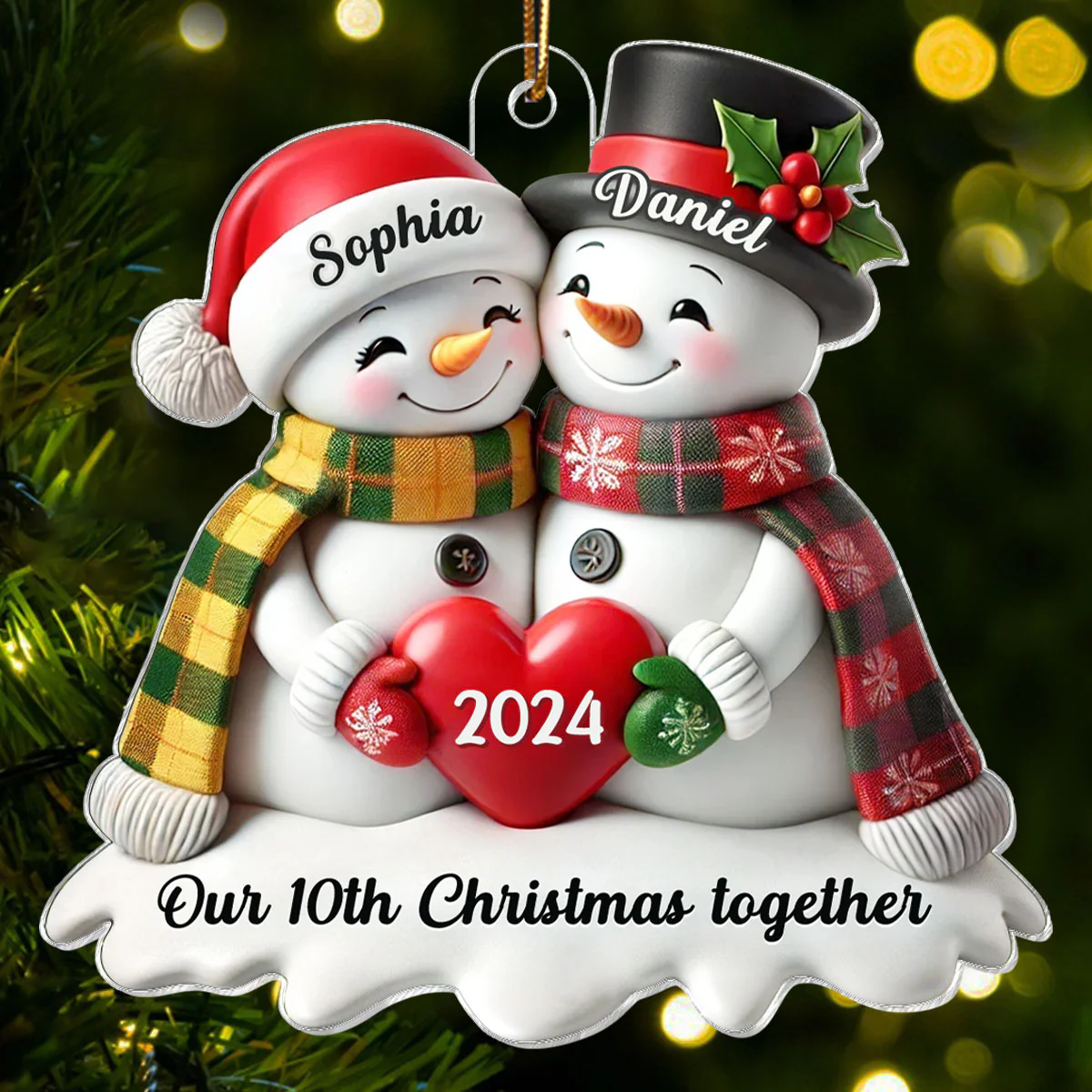 3D Effect Snowmen Couple Together Christmas Personalized Acrylic Ornament, Christmas Gift For Him, For Her - Image 5