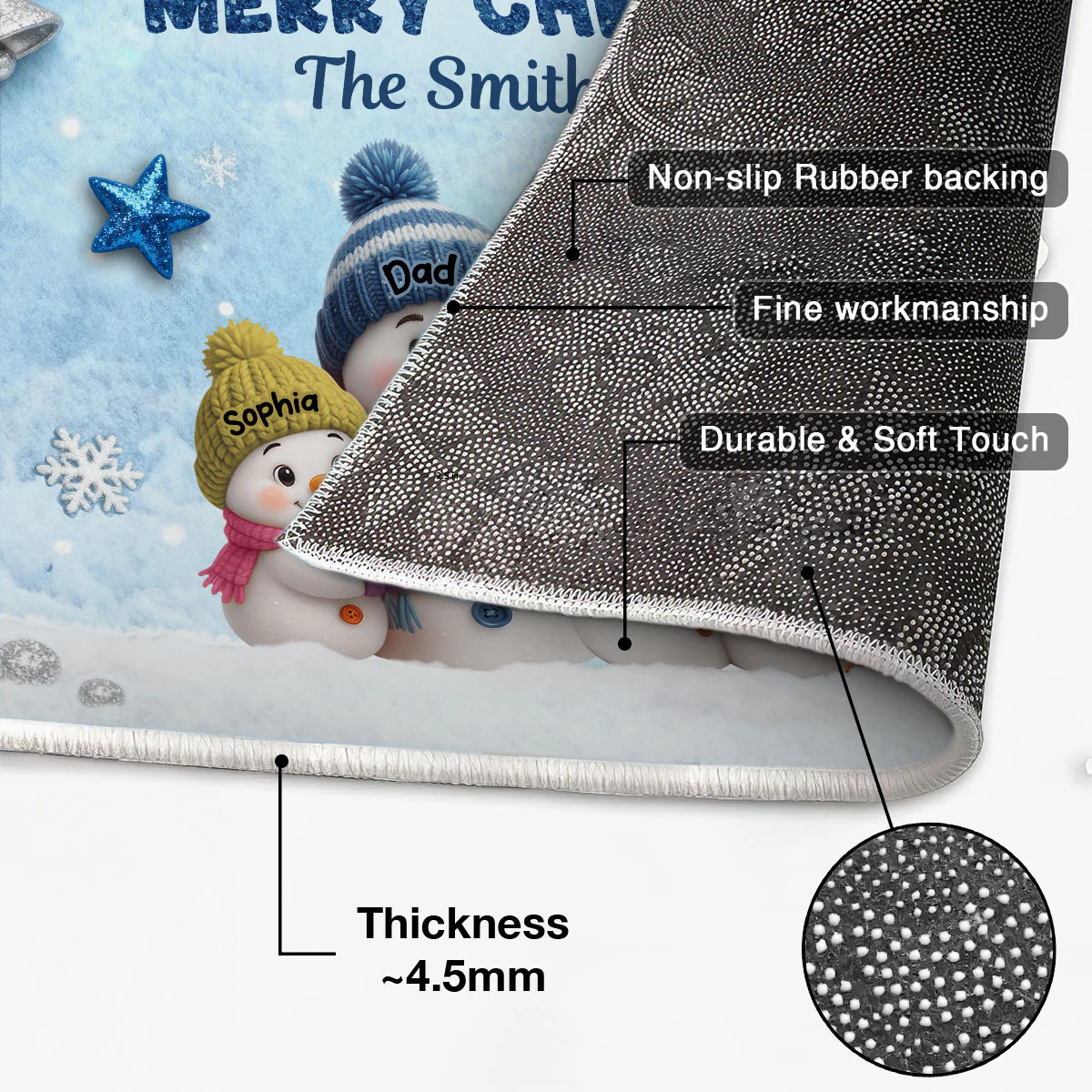3D Effect Snowy Christmas Snowman Family - Personalized Doormat - Image 3