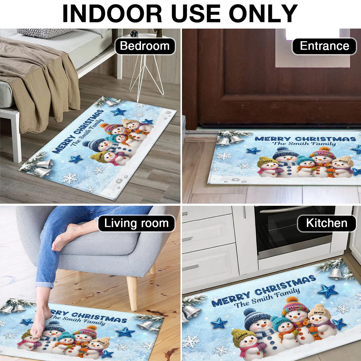 3D Effect Snowy Christmas Snowman Family - Personalized Doormat - Image 4