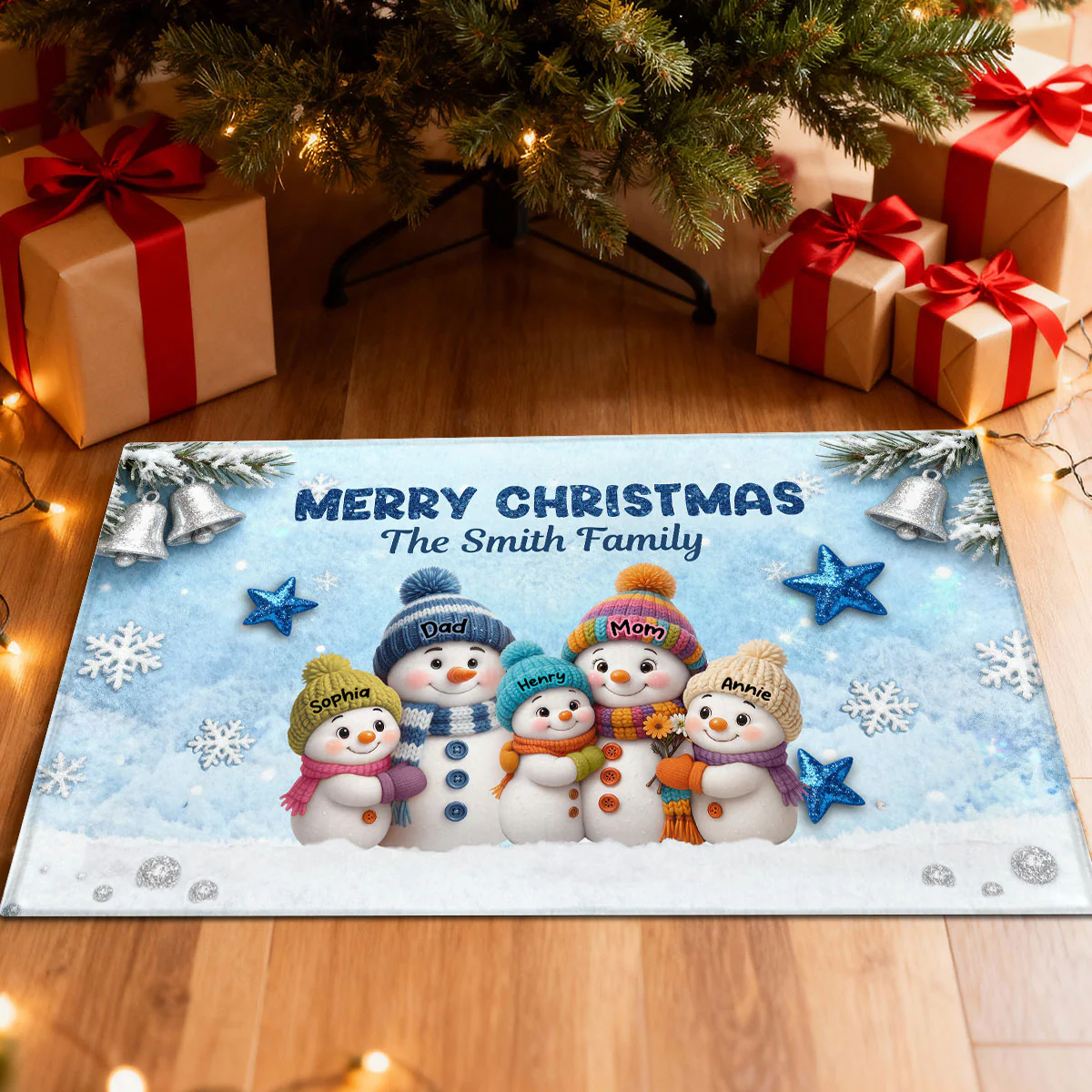 3D Effect Snowy Christmas Snowman Family - Personalized Doormat - Image 7