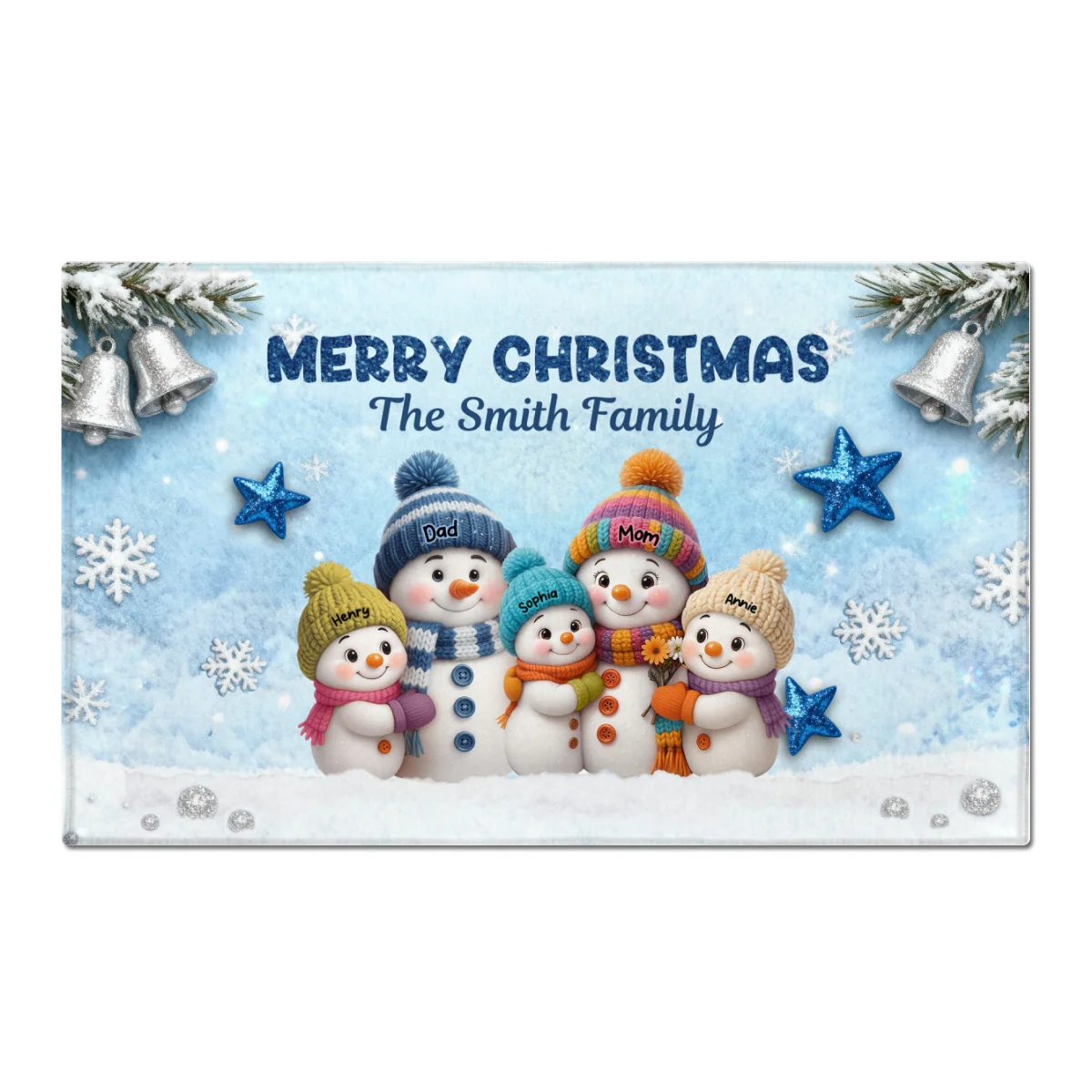 3D Effect Snowy Christmas Snowman Family - Personalized Doormat - Image 8
