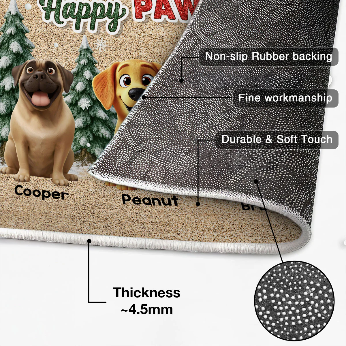 3D Effect Snowy Christmas Tree Beautiful Dog Merry Woofmas Christmas - Personalized Doormat - Image 4