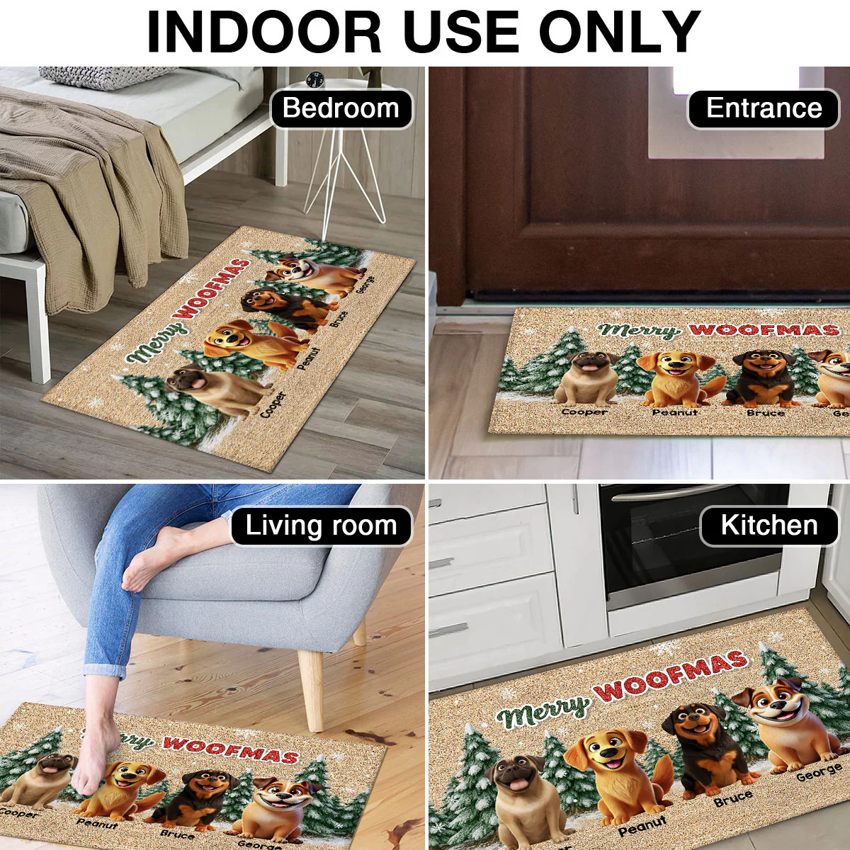 3D Effect Snowy Christmas Tree Beautiful Dog Merry Woofmas Christmas - Personalized Doormat - Image 5