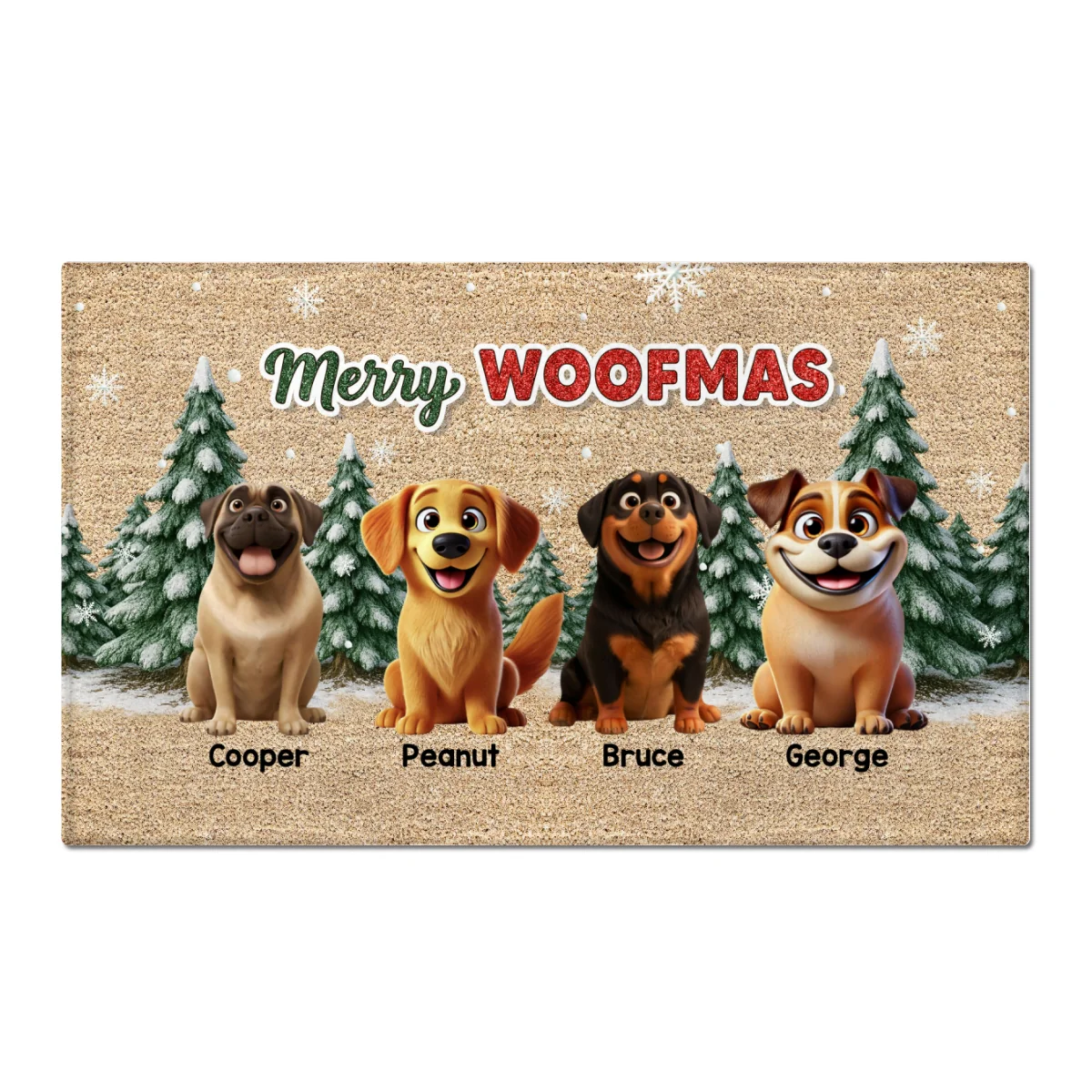 3D Effect Snowy Christmas Tree Beautiful Dog Merry Woofmas Christmas - Personalized Doormat - Image 9