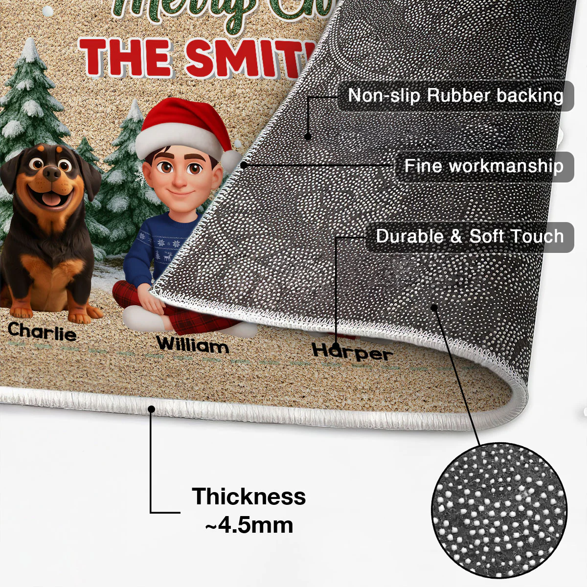 3D Effect Snowy Christmas Tree Beautiful Family Together Christmas - Personalized Doormat - Image 4