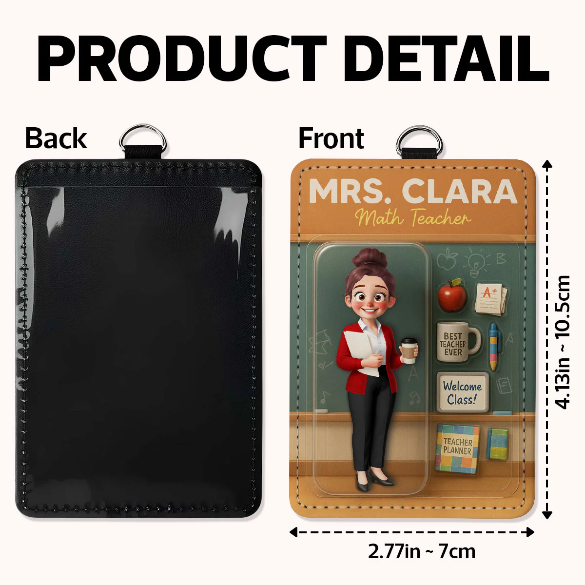 3D Effect Teacher Figure Style Personalized ID Badge Holder, Back To School Gift For Teacher Colleagues - Image 6