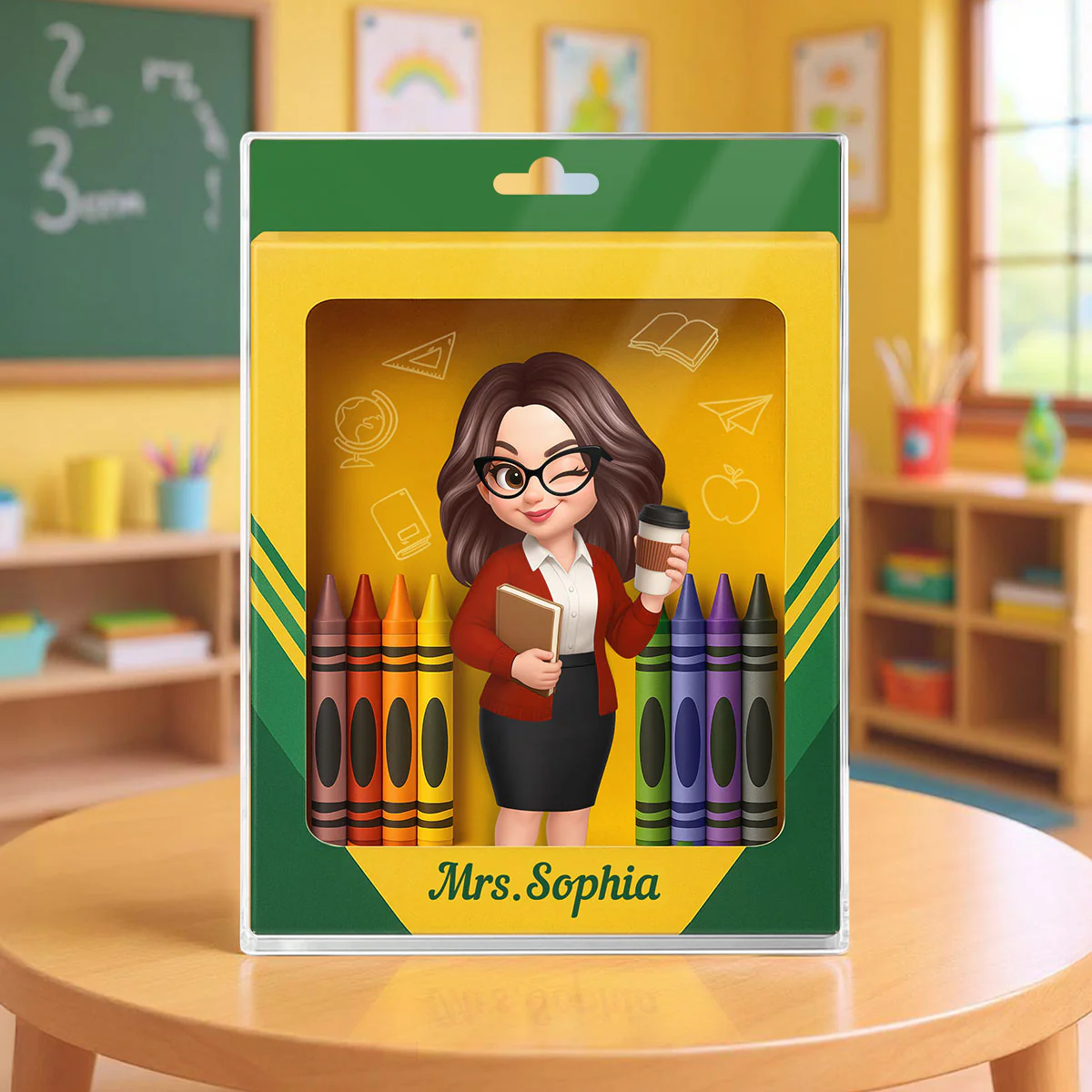 3D Effect Teacher Inside Crayon Box Personalized Acrylic Block, Back To School Gift for Teachers