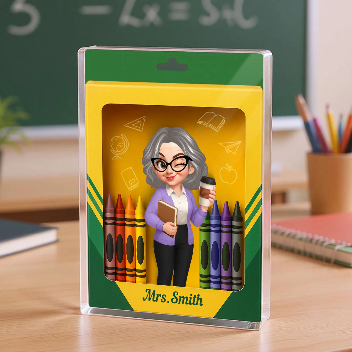 3D Effect Teacher Inside Crayon Box Personalized Acrylic Block, Back To School Gift for Teachers - Image 5