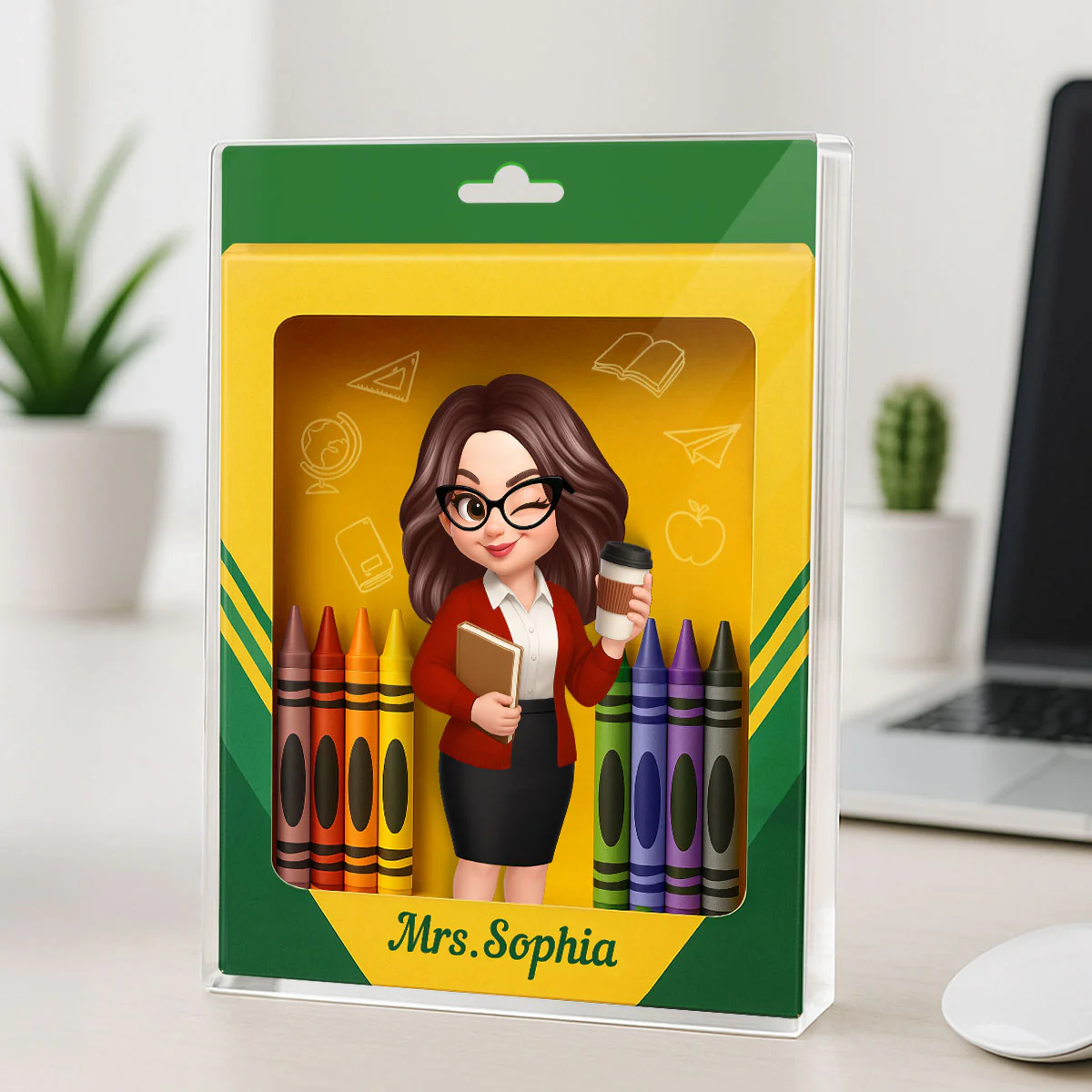 3D Effect Teacher Inside Crayon Box Personalized Acrylic Block, Back To School Gift for Teachers - Image 6