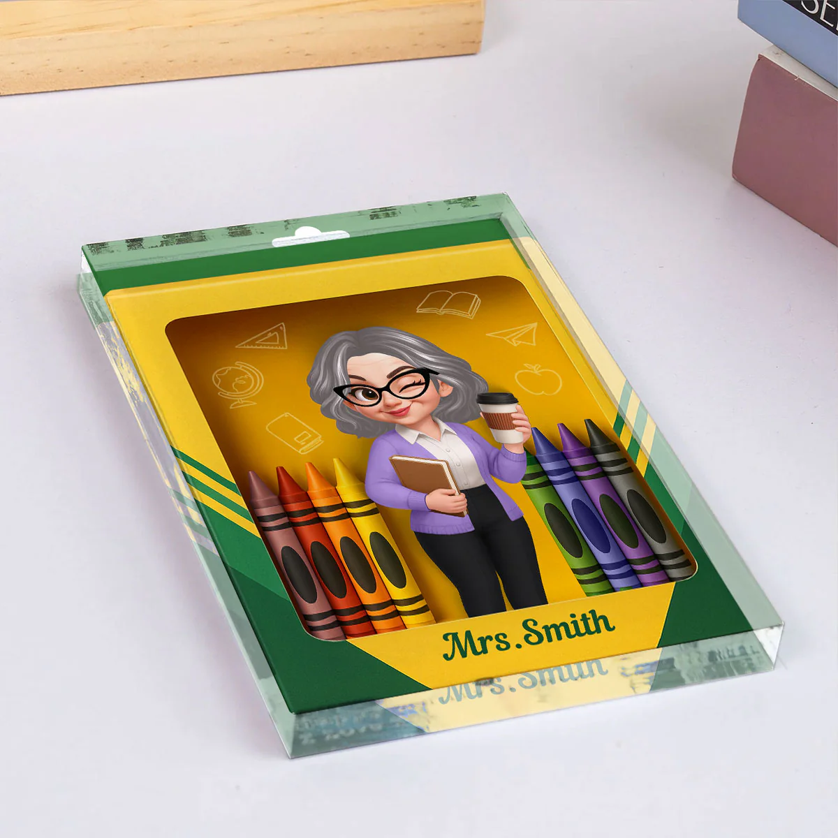 3D Effect Teacher Inside Crayon Box Personalized Acrylic Block, Back To School Gift for Teachers - Image 8
