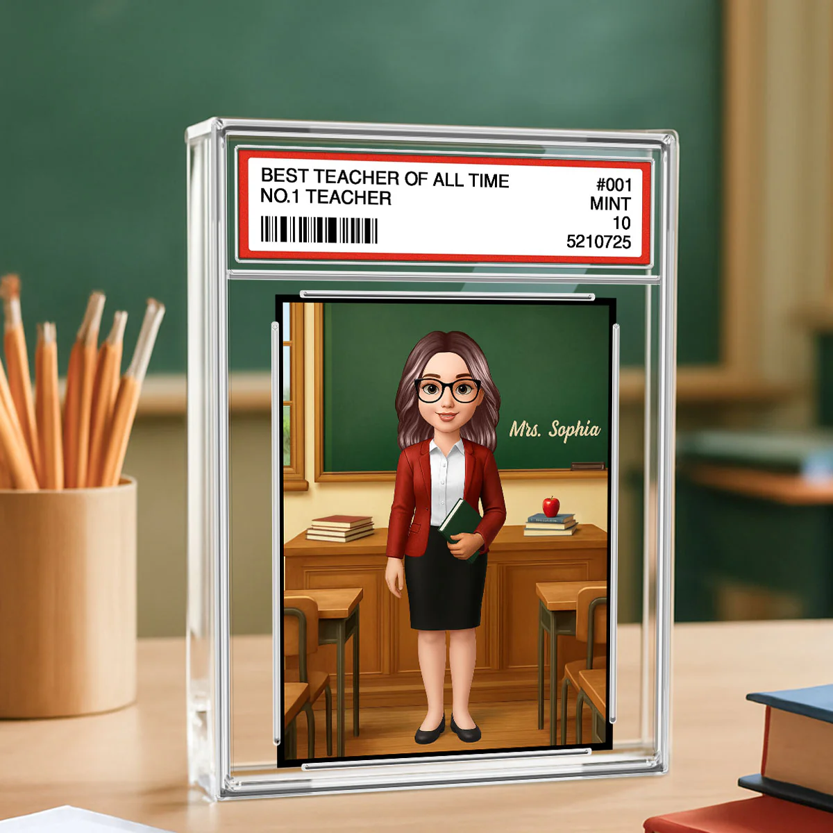 3D Effect Teacher Trading Card Style Personalized Acrylic Block Plaque