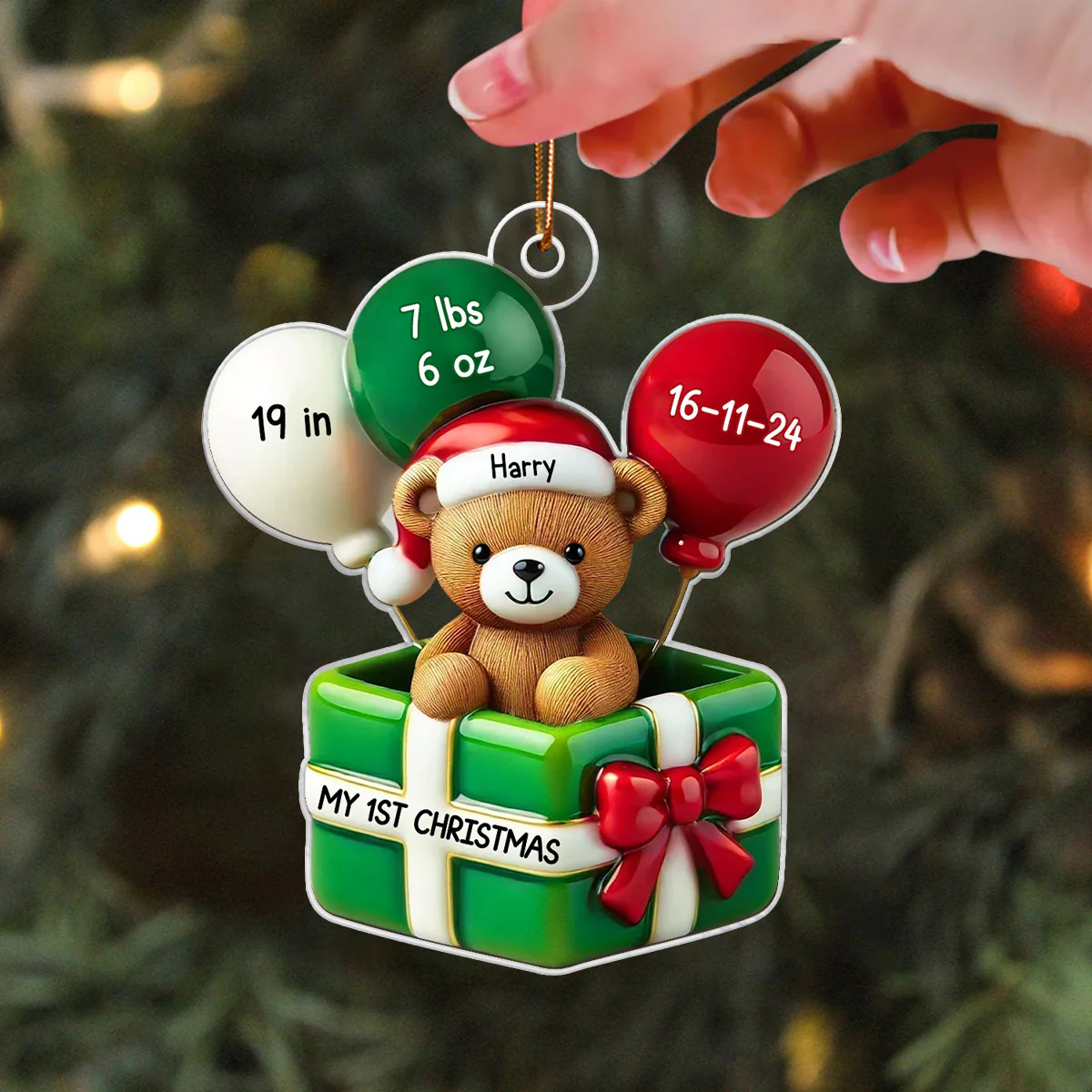 3D Effect Teddy Bear Baby First Christmas Personalized Acrylic Ornament, Newborn Christmas Gift - Image 5