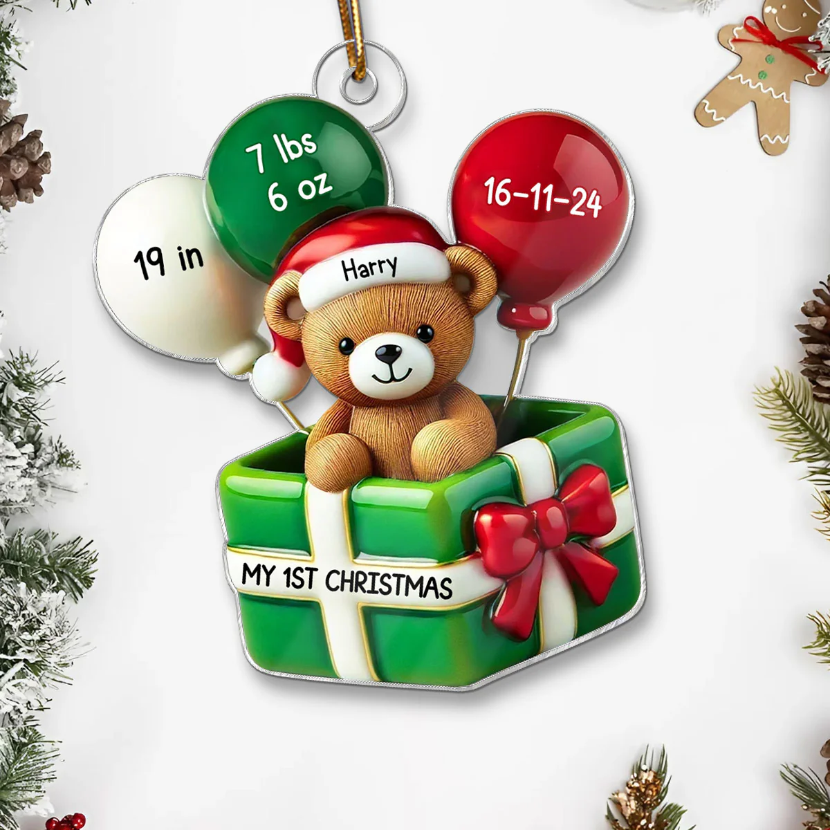 3D Effect Teddy Bear Baby First Christmas Personalized Acrylic Ornament, Newborn Christmas Gift - Image 6