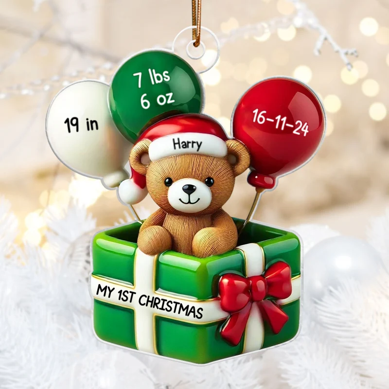 3D Effect Teddy Bear Baby First Christmas Personalized Acrylic Ornament, Newborn Christmas Gift - Image 8