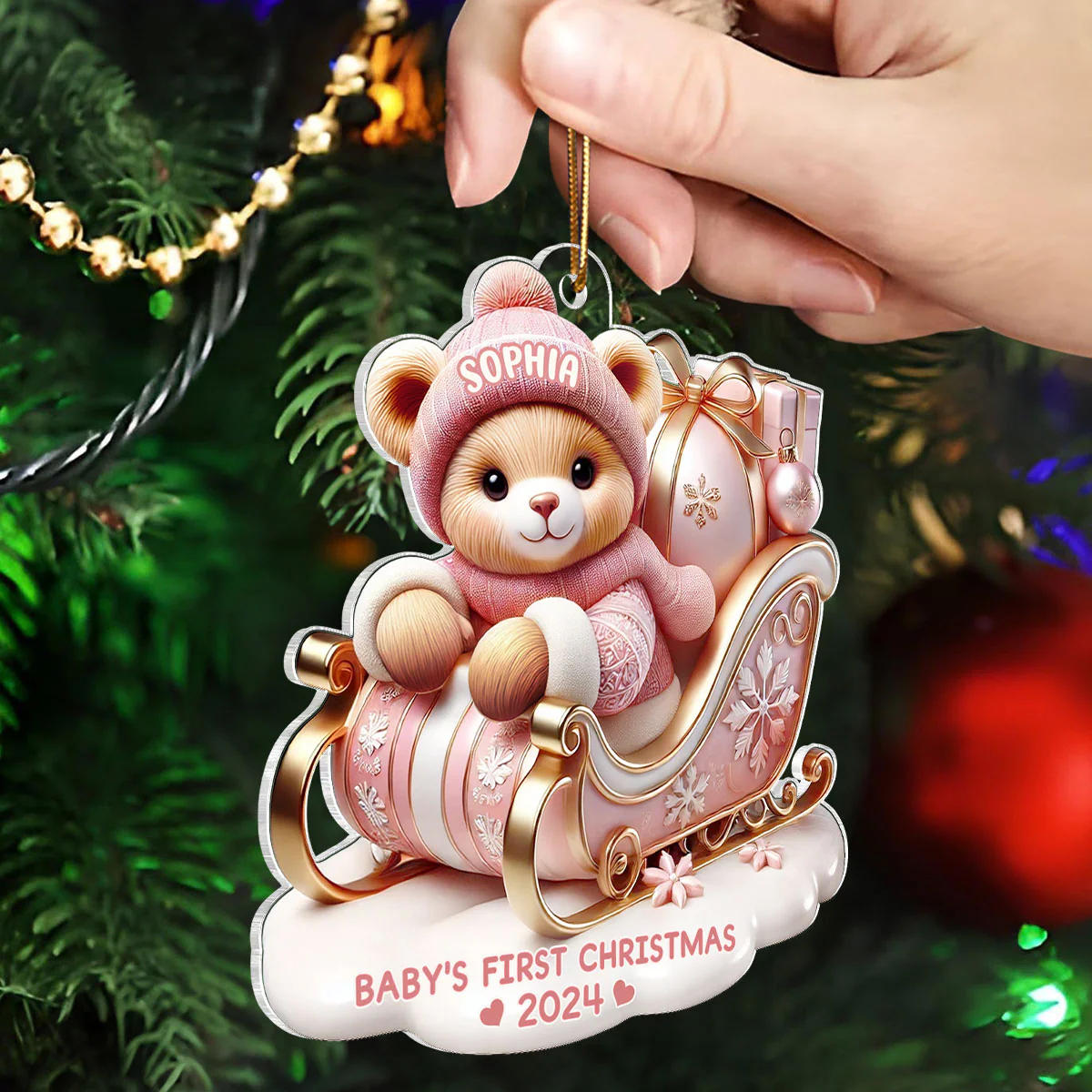 3D Effect Teddy Bear First Christmas Personalized Acrylic Ornament, Christmas Gift For Newborns, New Parents - Image 5