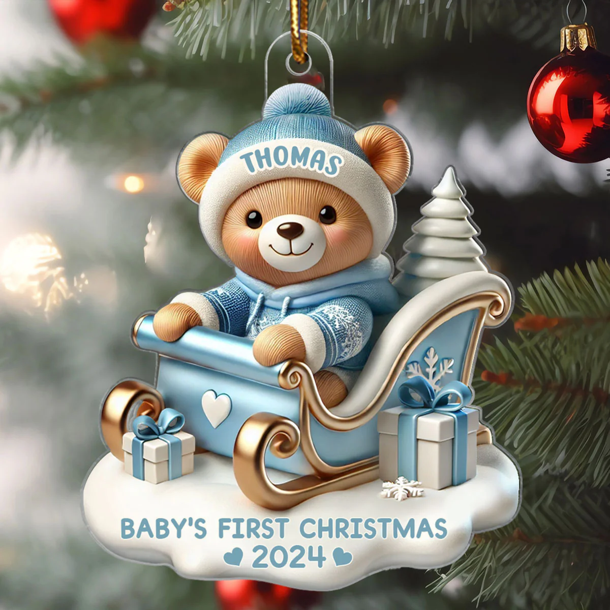 3D Effect Teddy Bear First Christmas Personalized Acrylic Ornament, Christmas Gift For Newborns, New Parents - Image 7