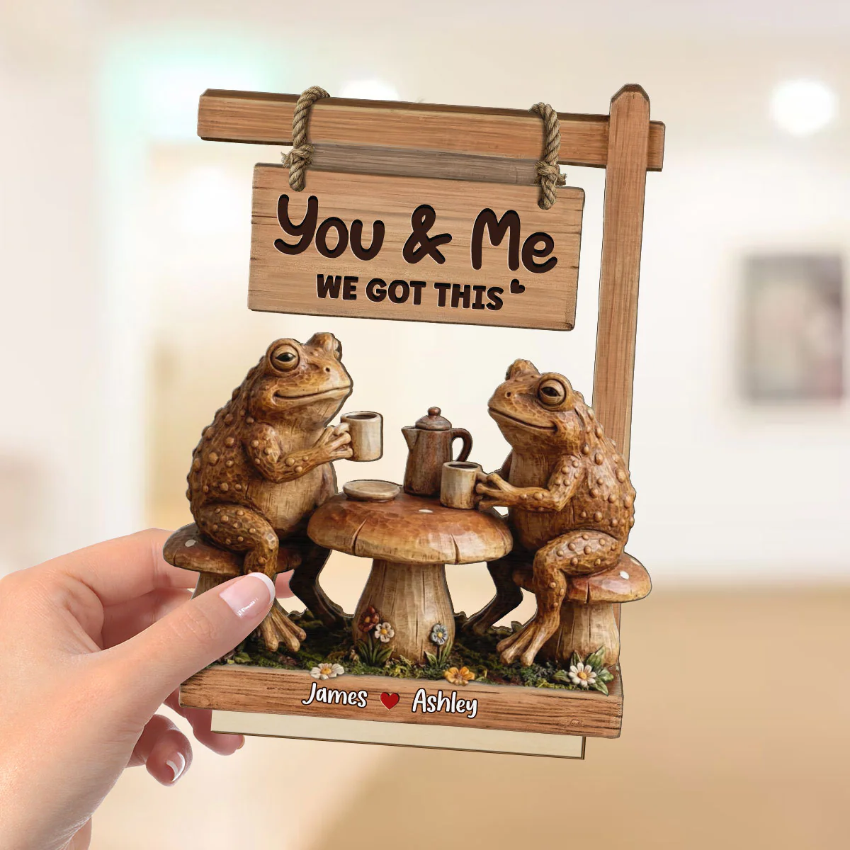 3D Effect Toad Couple In Garden Together Until We Croak - Personalized 2-Layer Wooden Plaque - Gift For Him, Gift For Her - Image 4