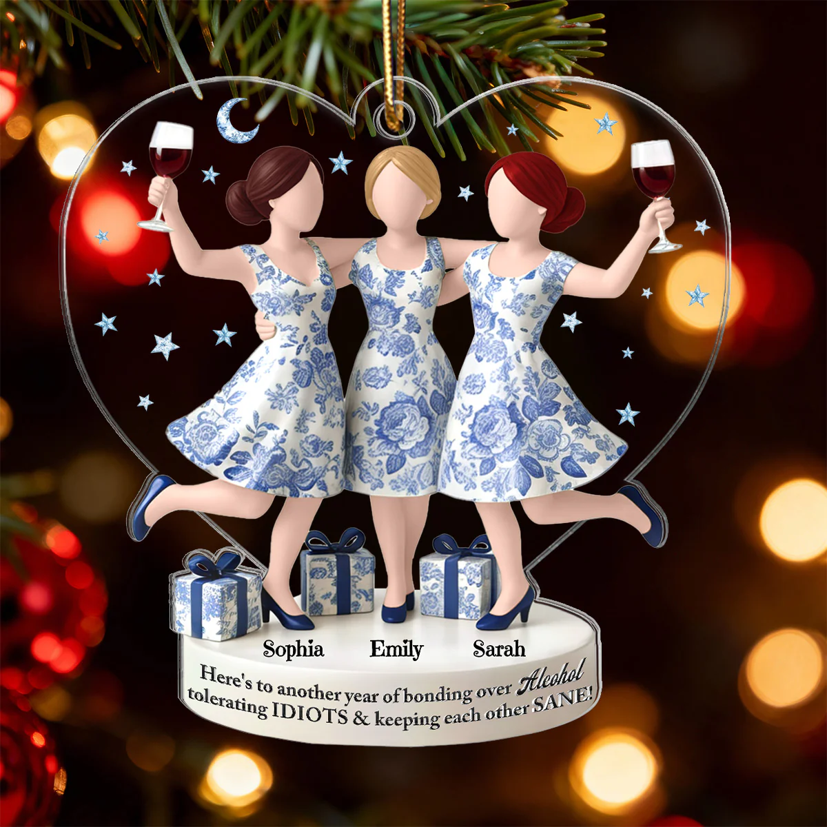 3D Effect Toile De Jouy Pattern We'll Friends Until Old & Senile - Personalized Acrylic Ornament - Gift For Besties, Best Friends - Image 4
