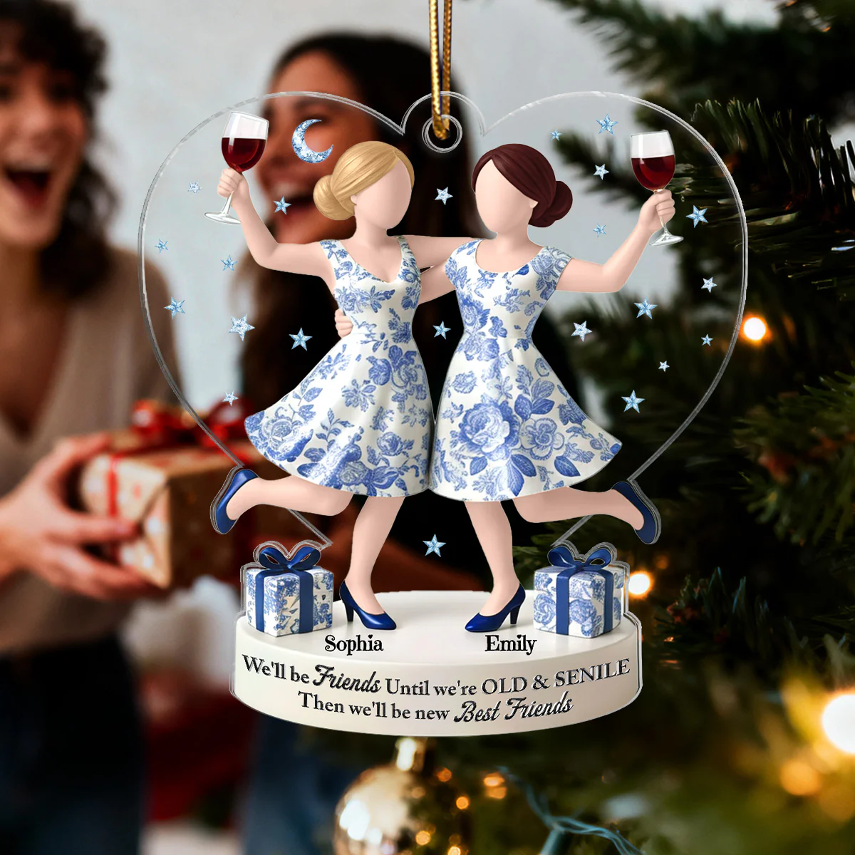 3D Effect Toile De Jouy Pattern We'll Friends Until Old & Senile - Personalized Acrylic Ornament - Gift For Besties, Best Friends - Image 7