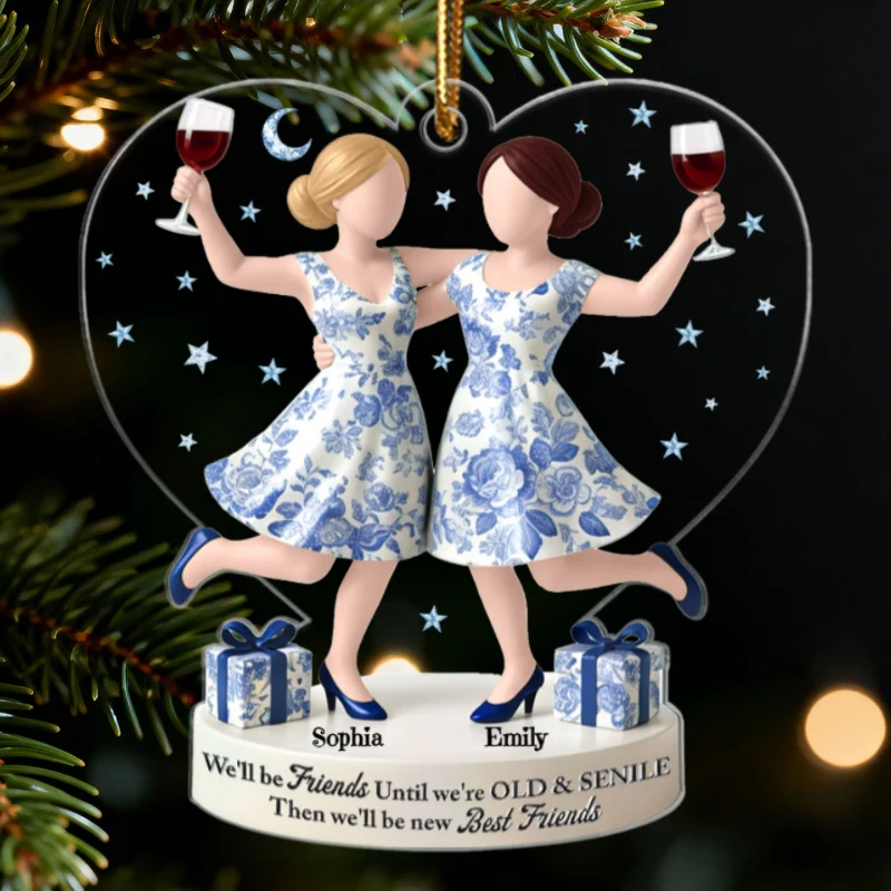 3D Effect Toile De Jouy Pattern We'll Friends Until Old & Senile - Personalized Acrylic Ornament - Gift For Besties, Best Friends - Image 9