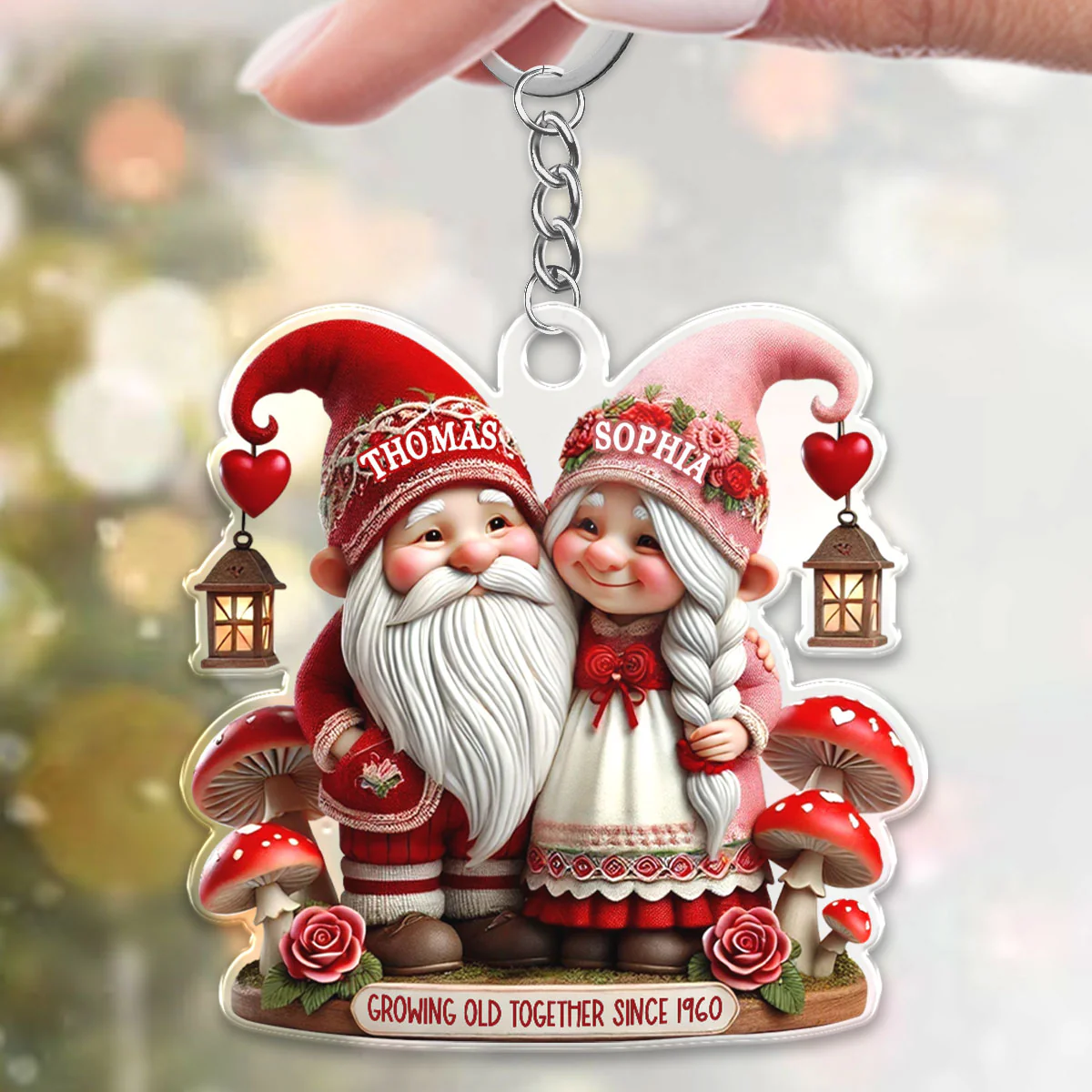 3D Effect Valentine's Gnome Couple Personalized Acrylic Keychain, Gift For Him, For Her, Husband, Wife - Image 3