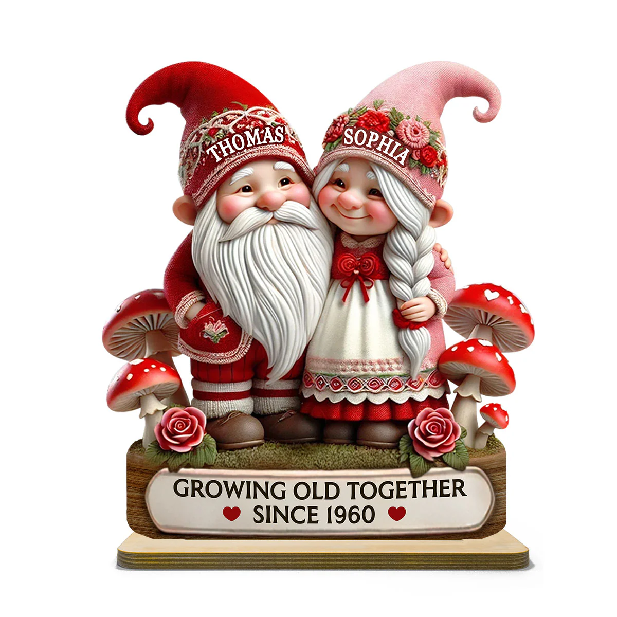 3D Effect Romantic Gnome Couple Personalized Standing Wooden Plaque, Heartfelt Gift For Her, For Wife - Image 2