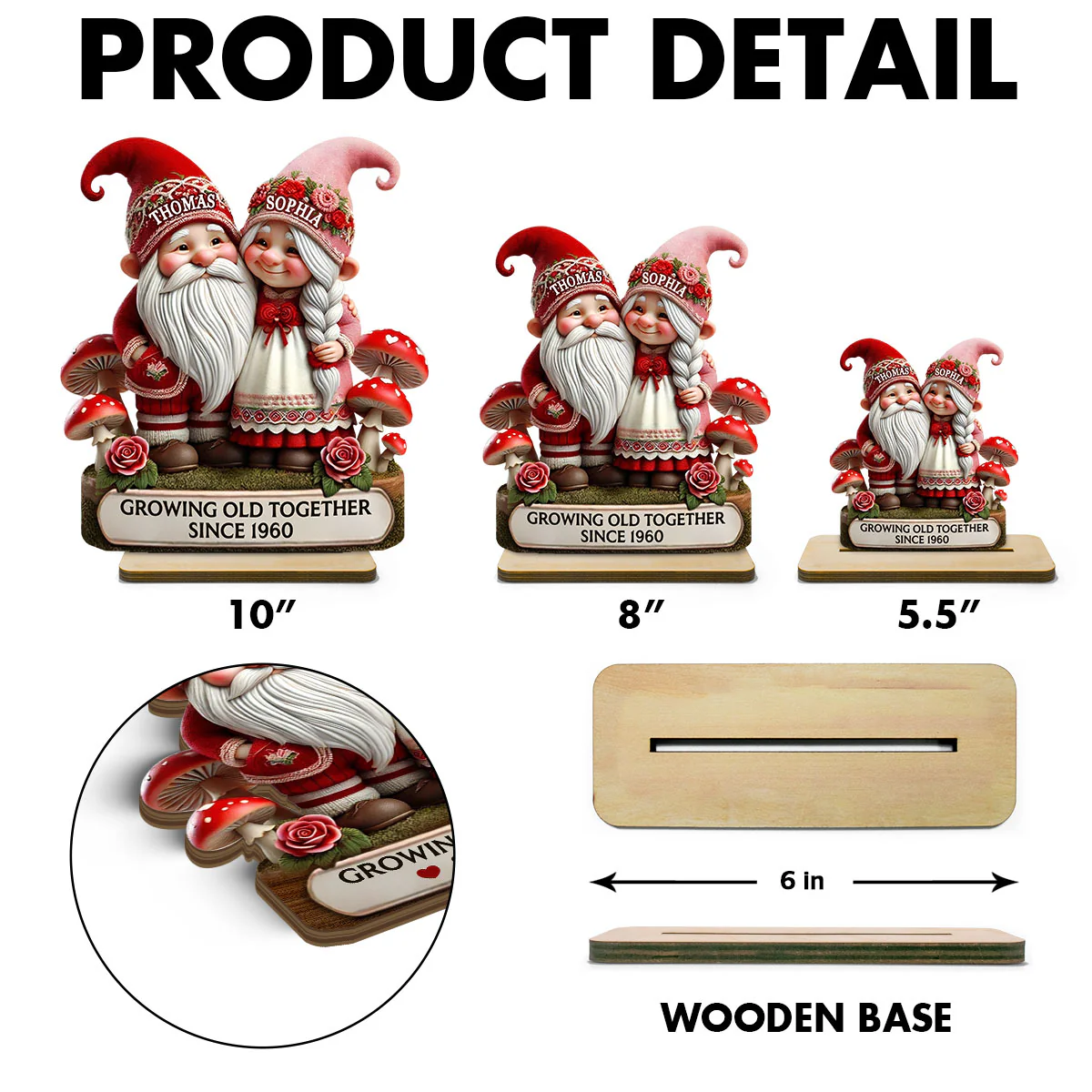 3D Effect Romantic Gnome Couple Personalized Standing Wooden Plaque, Heartfelt Gift For Her, For Wife - Image 5