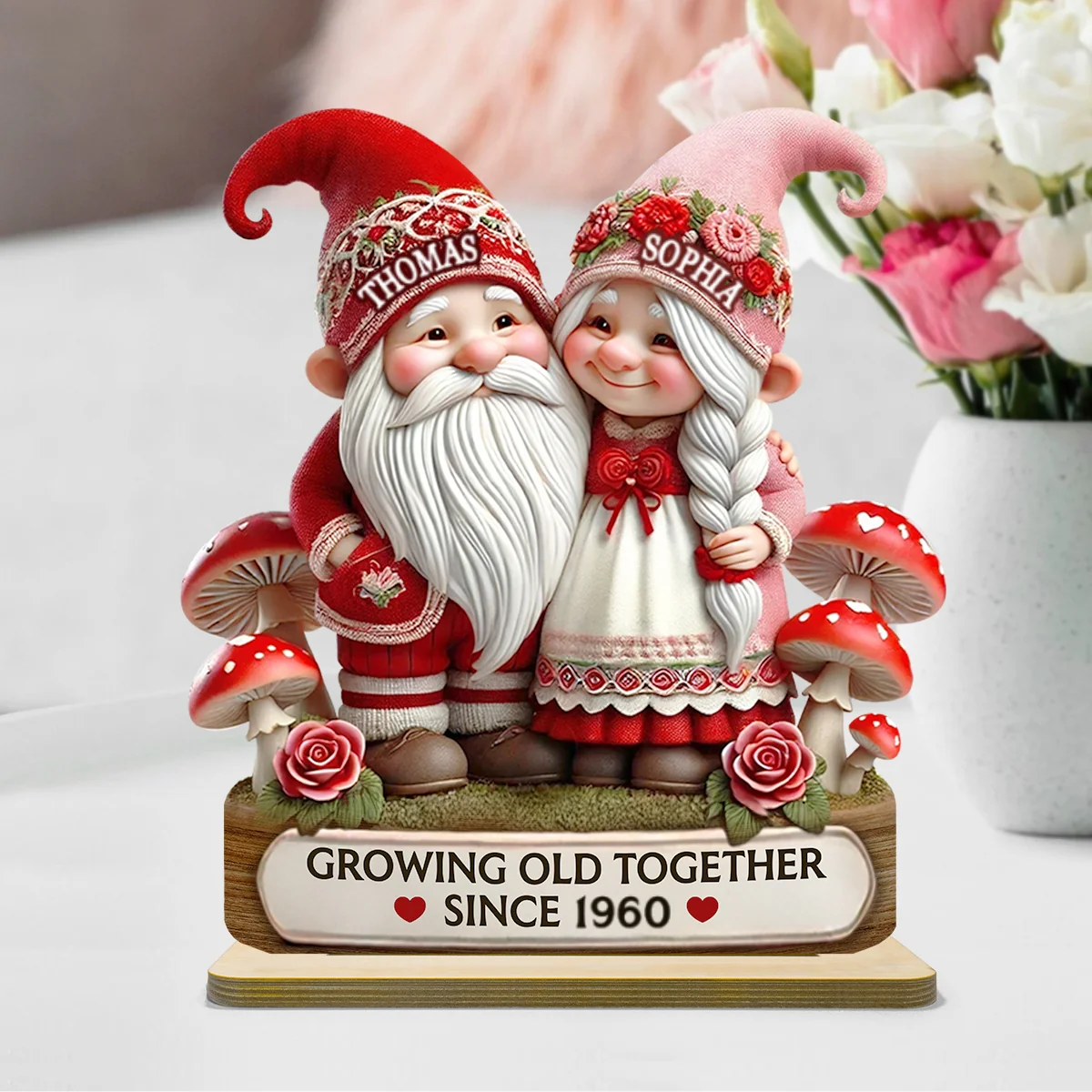 3D Effect Romantic Gnome Couple Personalized Standing Wooden Plaque, Heartfelt Gift For Her, For Wife - Image 7