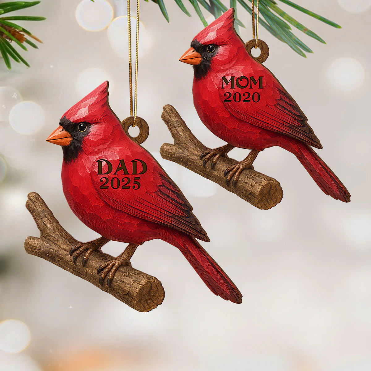 3D Effect Vintage Cardinal Memorial Christmas Personalized Wooden Ornament, Heartwarming Simpathy Gift, Remembrance Gift - Image 3