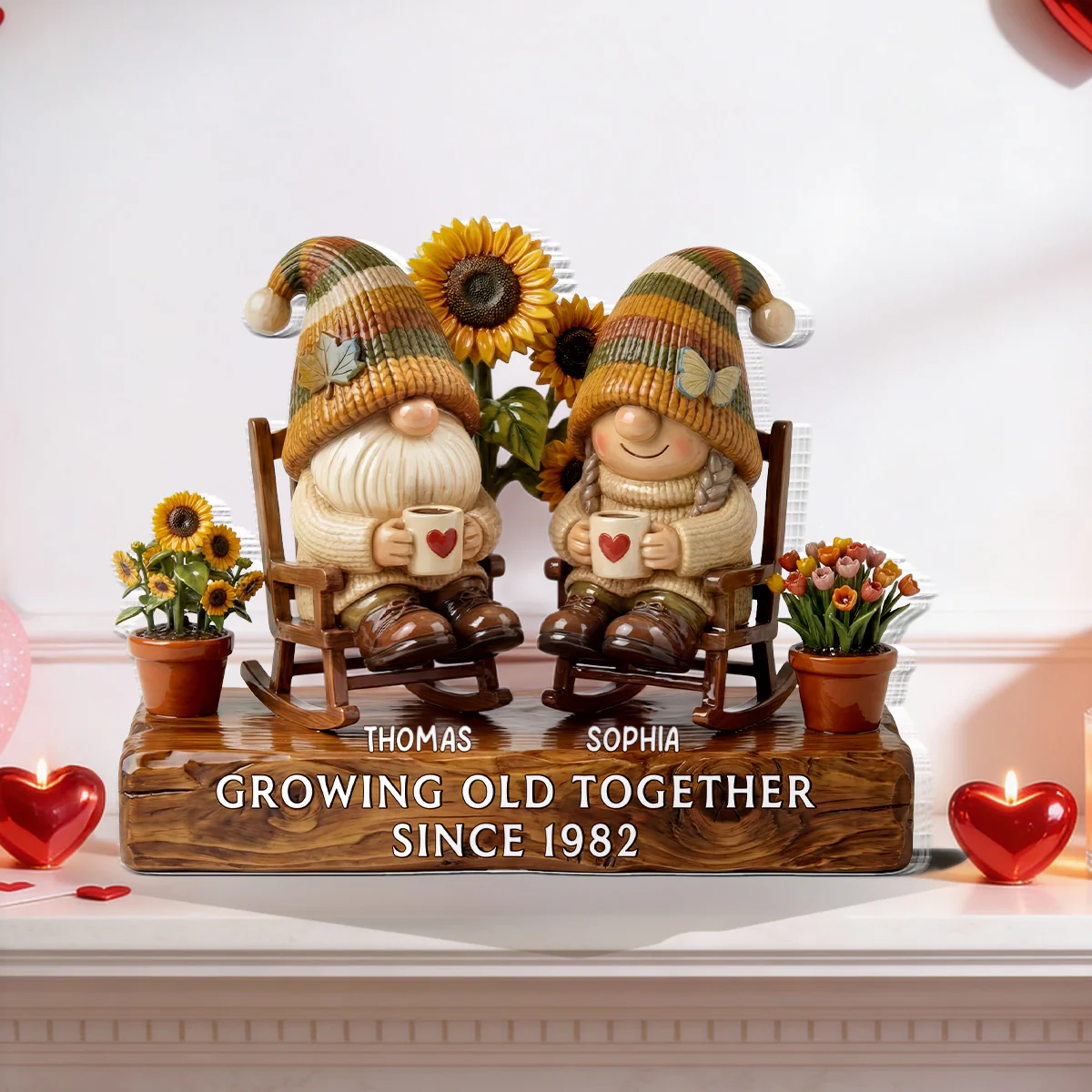3D Effect Vintage Gnome Couple Grow Old Together - Personalized Acrylic Block Plaque - Gift For Him, Gift For Her - Image 2