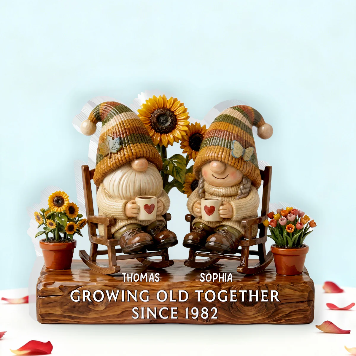 3D Effect Vintage Gnome Couple Grow Old Together - Personalized Acrylic Block Plaque - Gift For Him, Gift For Her - Image 3