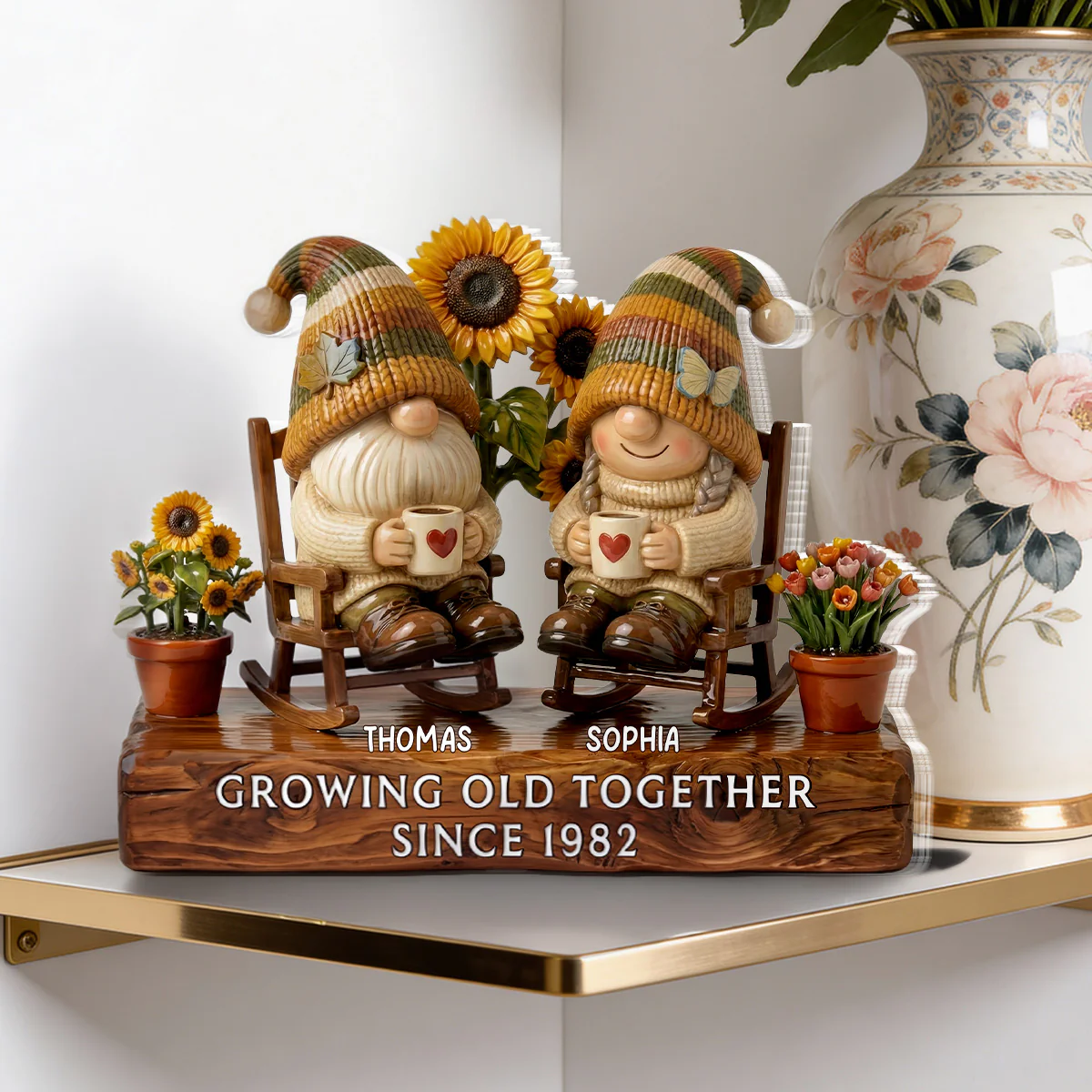3D Effect Vintage Gnome Couple Grow Old Together - Personalized Acrylic Block Plaque - Gift For Him, Gift For Her - Image 5