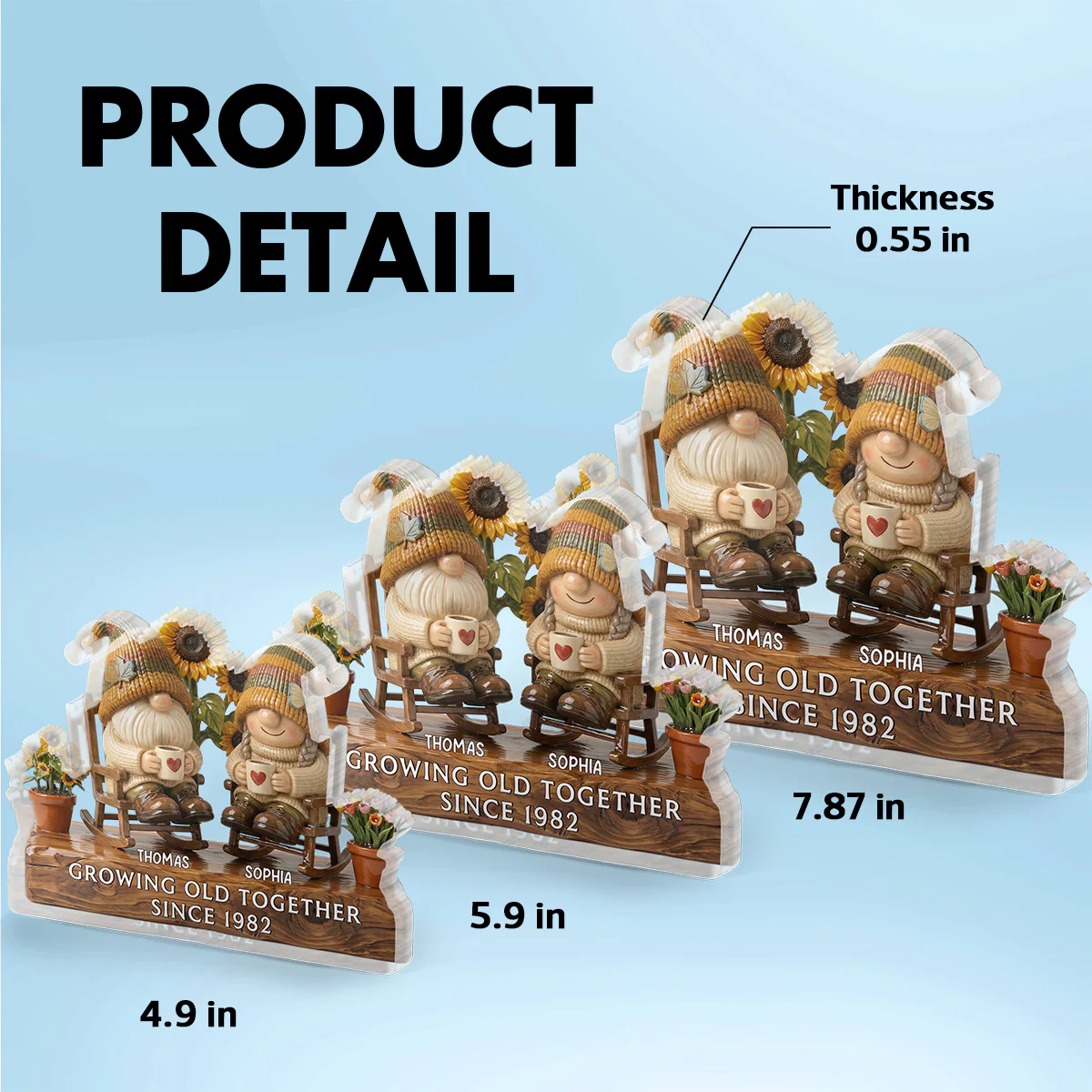 3D Effect Vintage Gnome Couple Grow Old Together - Personalized Acrylic Block Plaque - Gift For Him, Gift For Her - Image 6