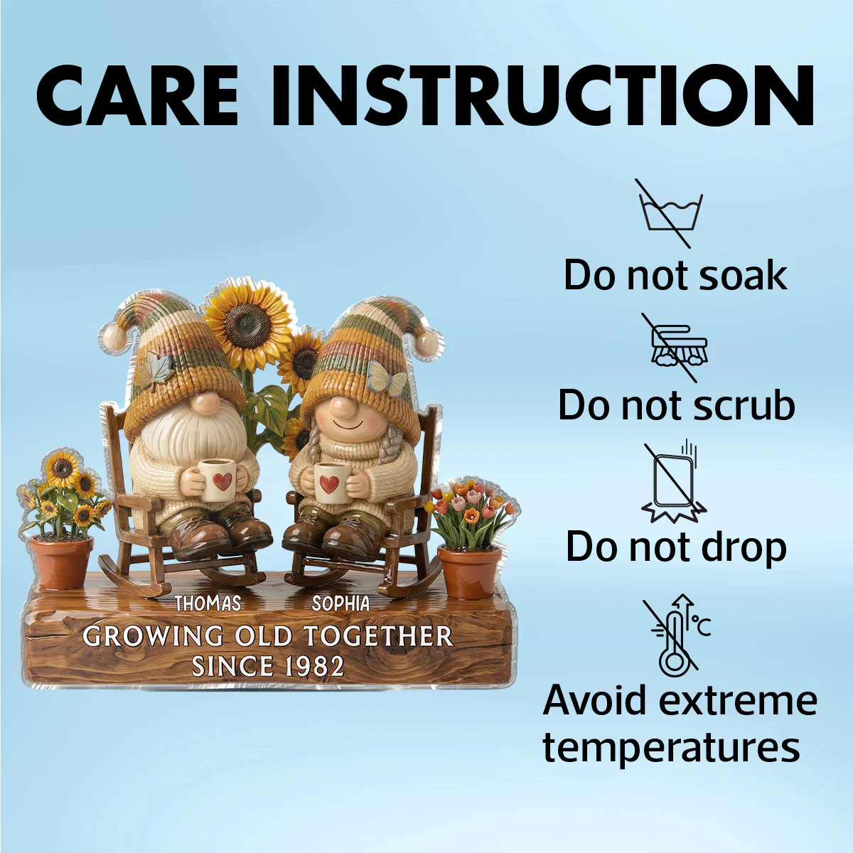 3D Effect Vintage Gnome Couple Grow Old Together - Personalized Acrylic Block Plaque - Gift For Him, Gift For Her - Image 7