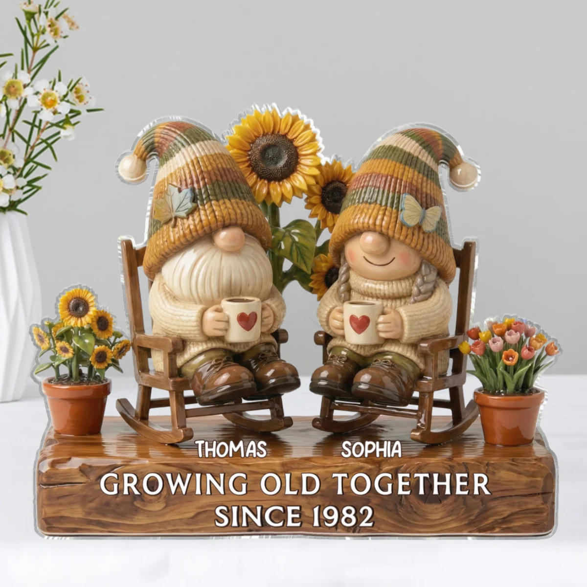3D Effect Vintage Gnome Couple Grow Old Together - Personalized Acrylic Block Plaque - Gift For Him, Gift For Her - Image 8