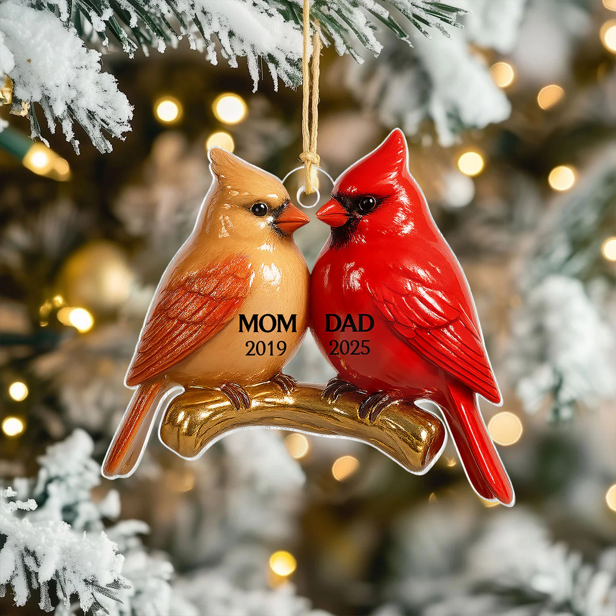 3D Effect Vintage Nostalgic Cardinals Memorial Dad Mom Christmas Personalized Flat Acrylic Ornament - Image 7